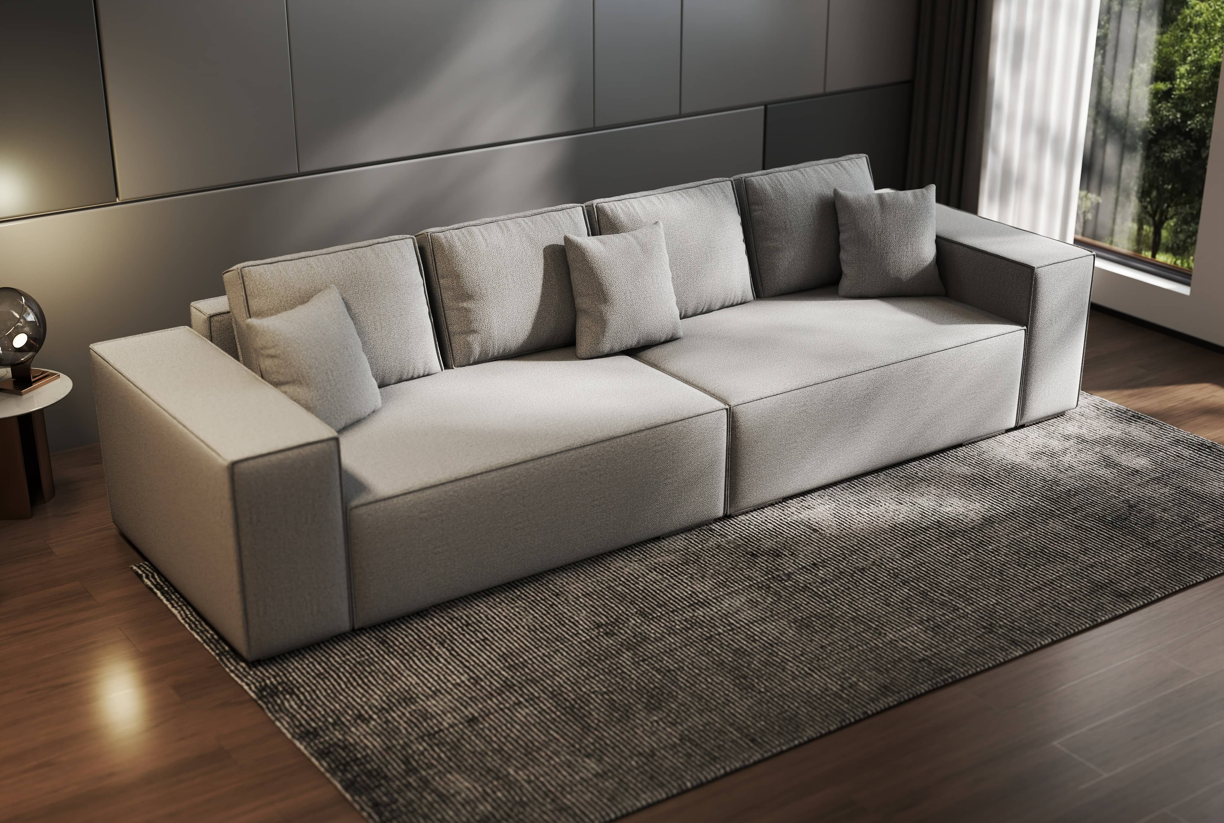 Canapea extensibilă dumonde cu ladă de depozitare si sezut confortabil din spuma HR, Dream Enjoy Gri 310x100 cm Fabrica