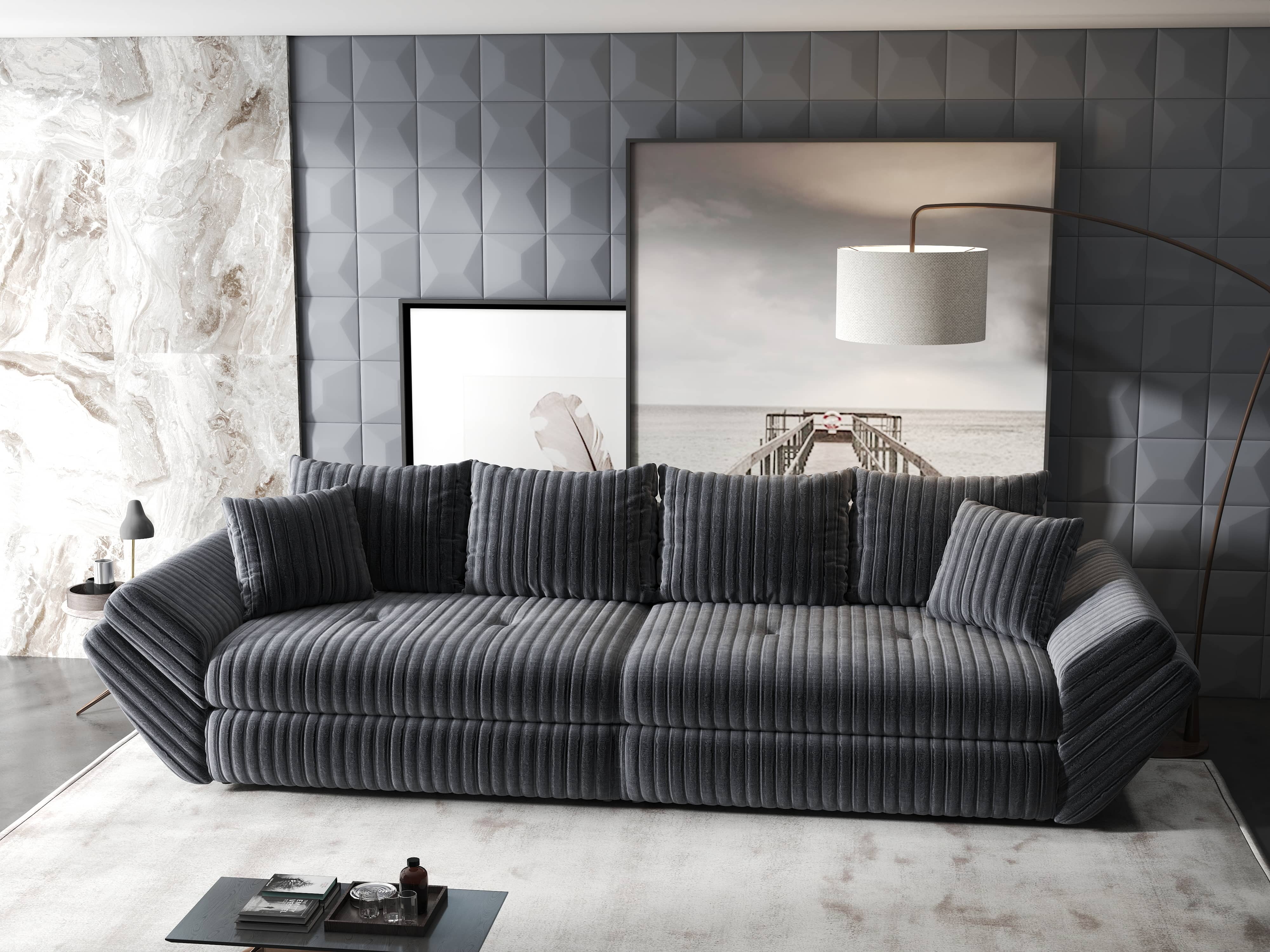 Canapea extensibilă dumonde cu ladă de depozitare si sezut confortabil din spuma HR, Loana Ambience Gri 300x100 cm Fabrica