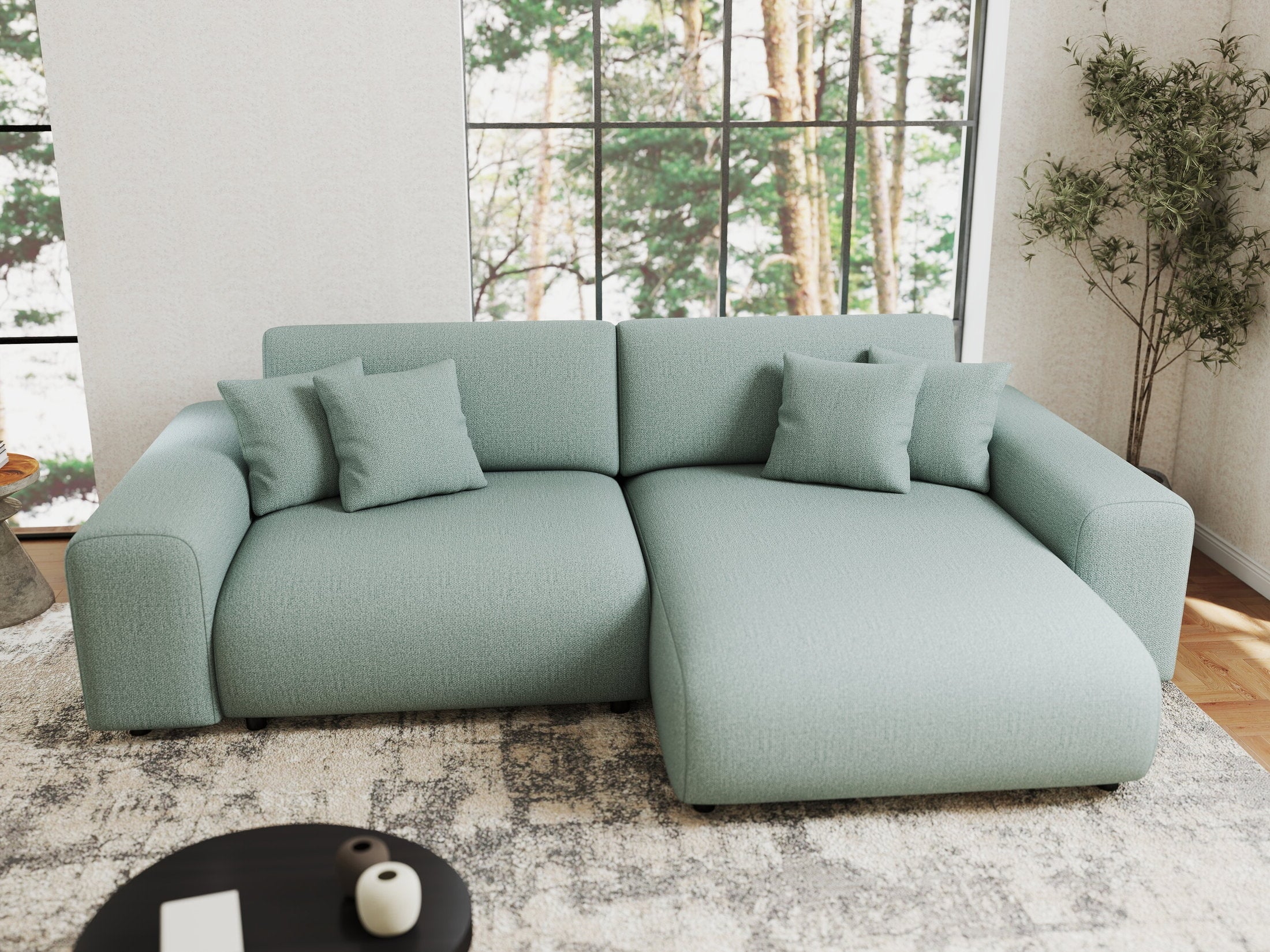 Colțar extensibil dumonde cu ladă de depozitare si sezut confortabil din spuma HR, Sarina Enjoy Verde Mint 255x168 cm II