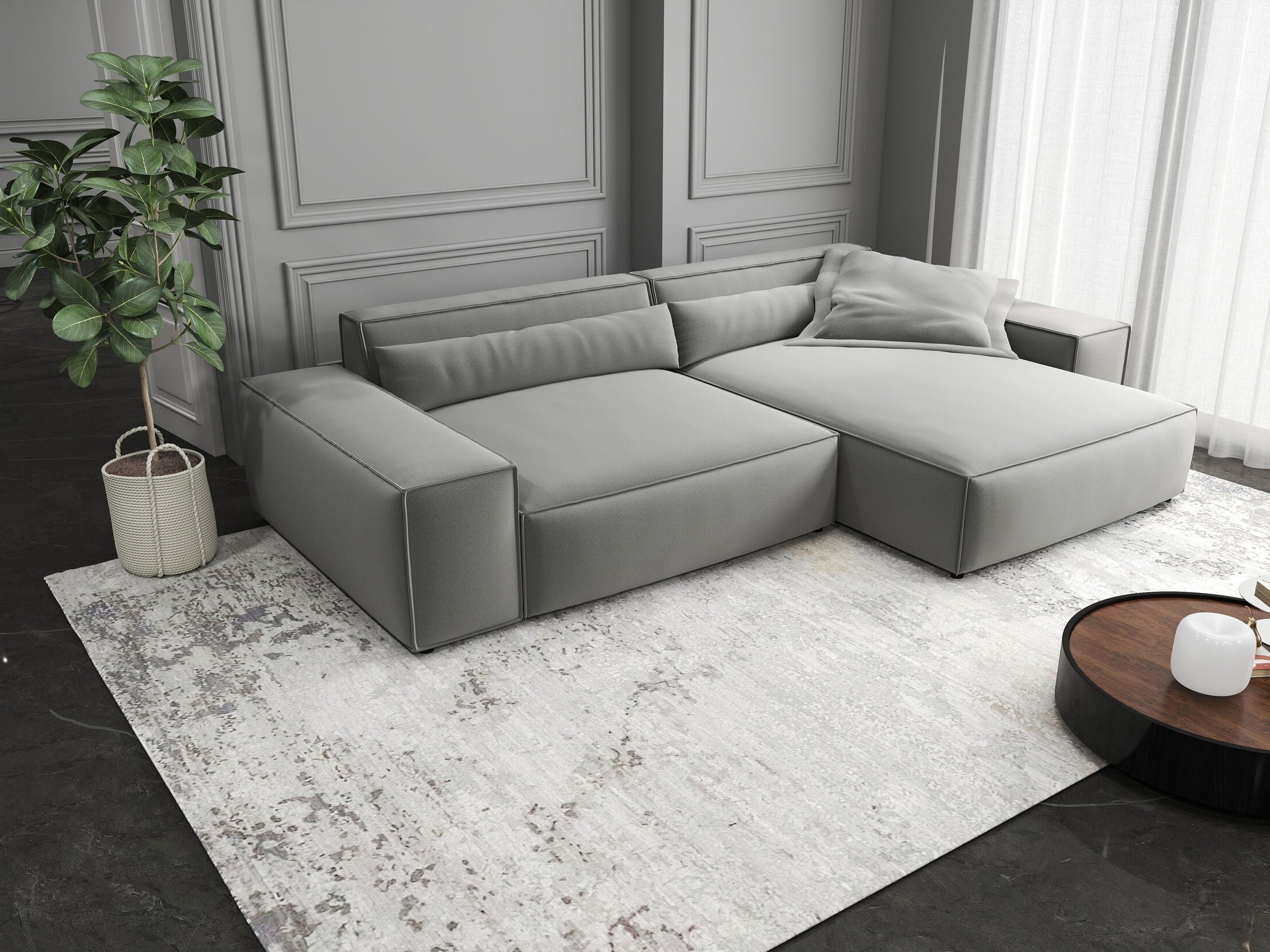 Colțar dumonde cu șezut confortabil din spumă HR, Marvelo Royal Gri 264x175 cm II