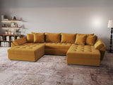 Colțar extensibil dumonde cu ladă de depozitare si sezut confortabil din spuma HR, Loana Royal Mustar U 355x185 cm Fabrica