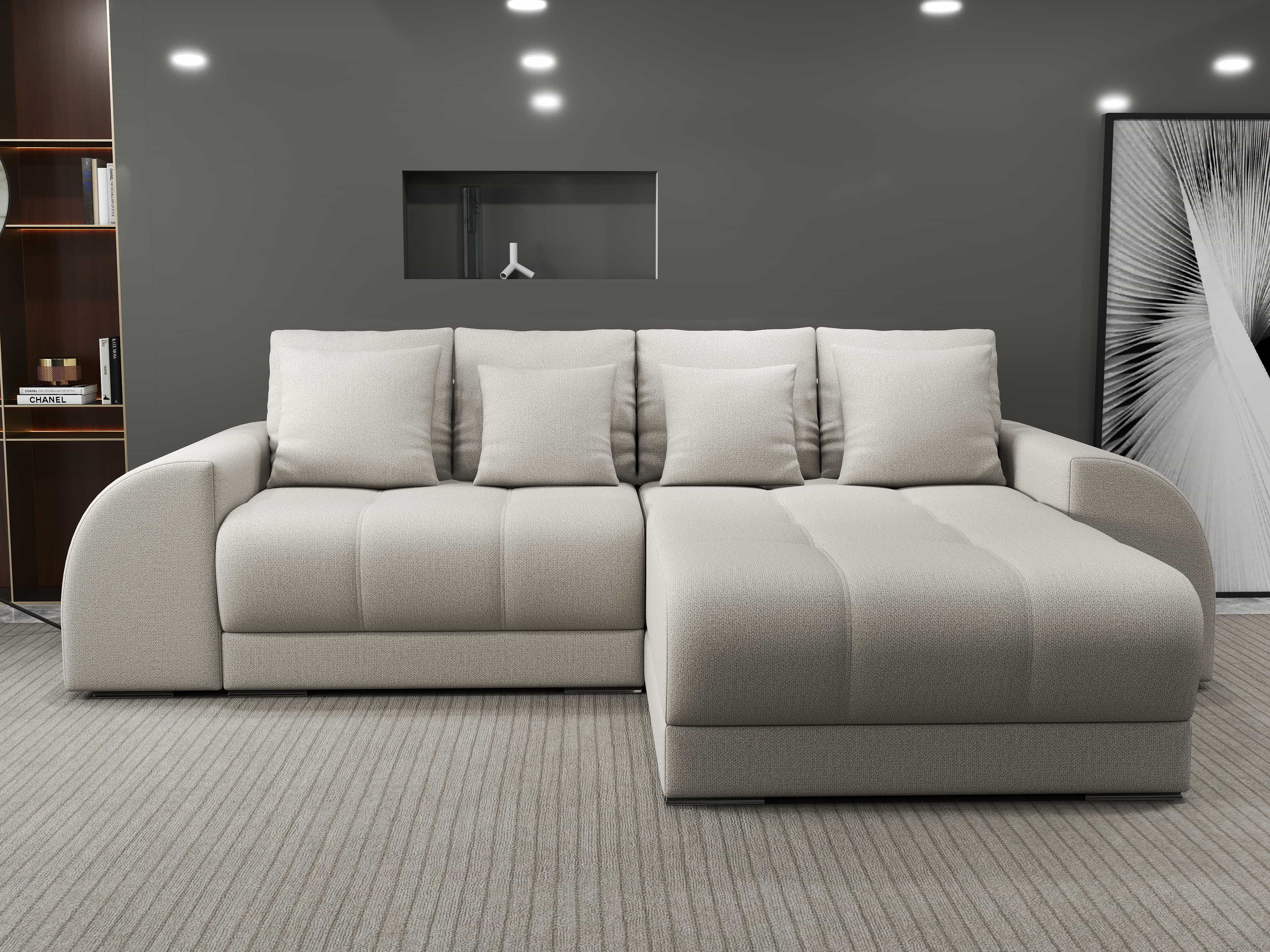 Colțar extensibil dumonde cu ladă de depozitare si sezut confortabil din spuma HR, Verona Enjoy Bej II 290x185 cm Fabrica