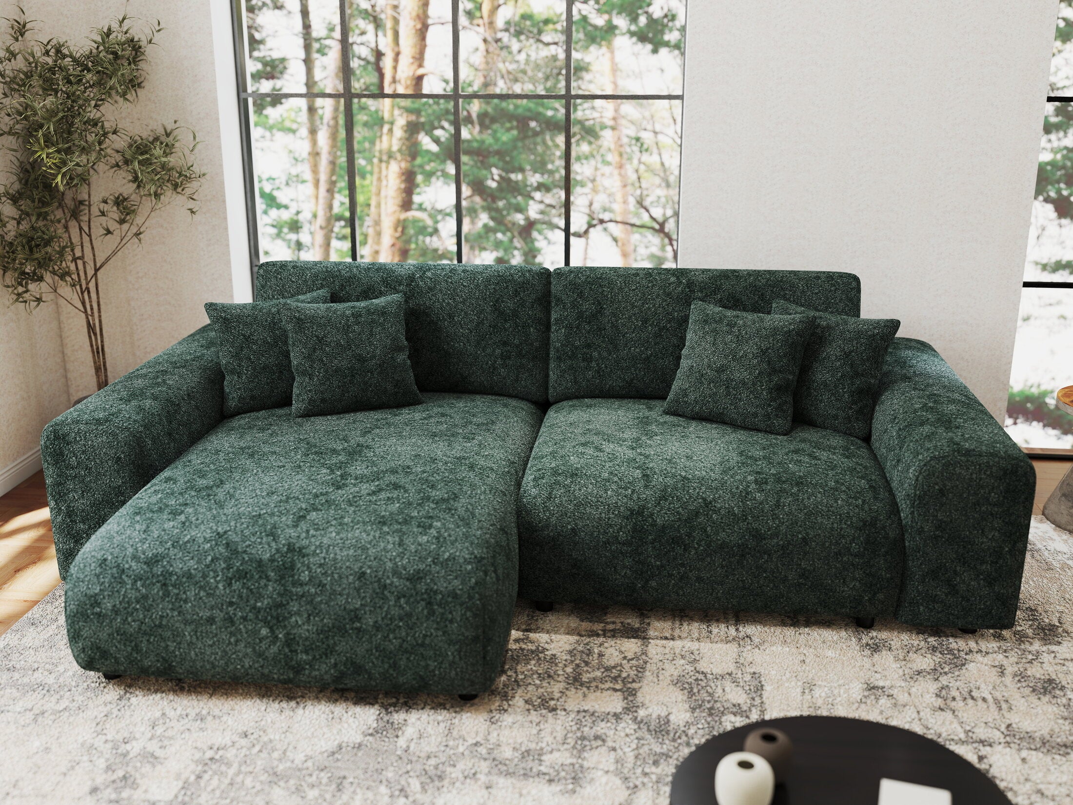 Colțar extensibil dumonde cu ladă de depozitare si sezut confortabil din spuma HR, Sarina Euphoria Verde 255x168 cm