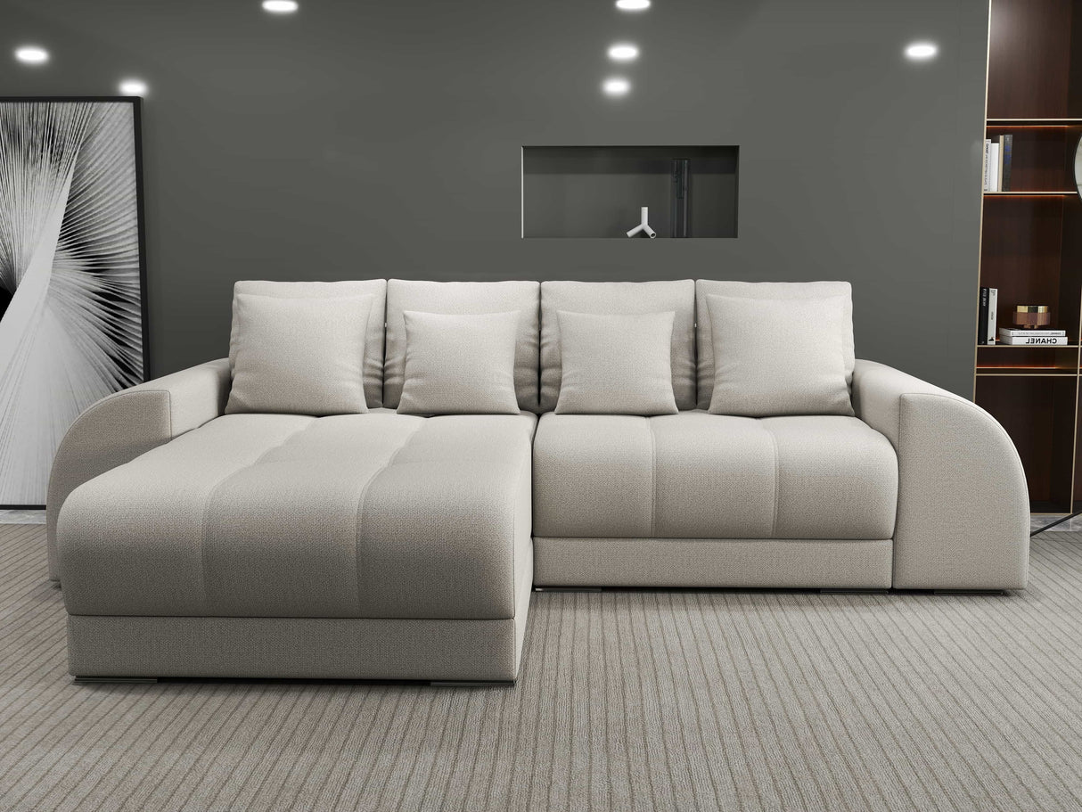 Colțar extensibil dumonde cu ladă de depozitare si sezut confortabil din spuma HR, Verona Enjoy Bej 290x185 cm Fabrica