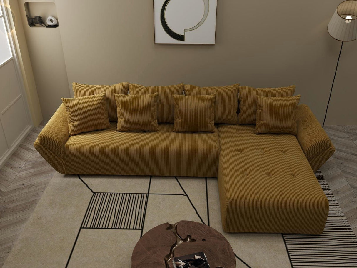 Colțar extensibil dumonde cu ladă de depozitare si sezut confortabil din spuma HR, Berlin XL Zoom Mustar 350x185 cm II Fabrica