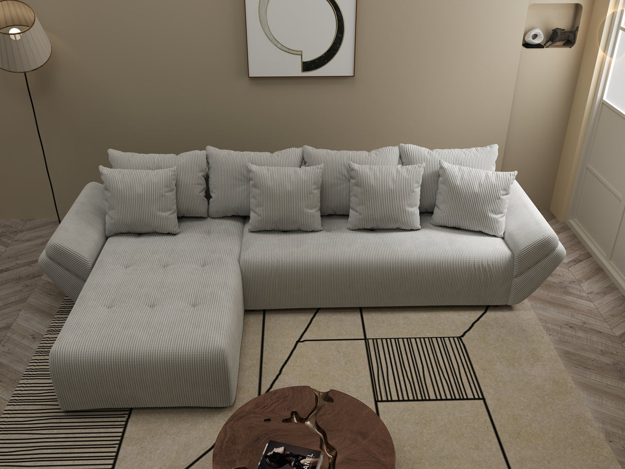 Colțar extensibil dumonde cu ladă de depozitare si sezut confortabil din spuma HR, Berlin XL Zoom Pearl 350x185 cm