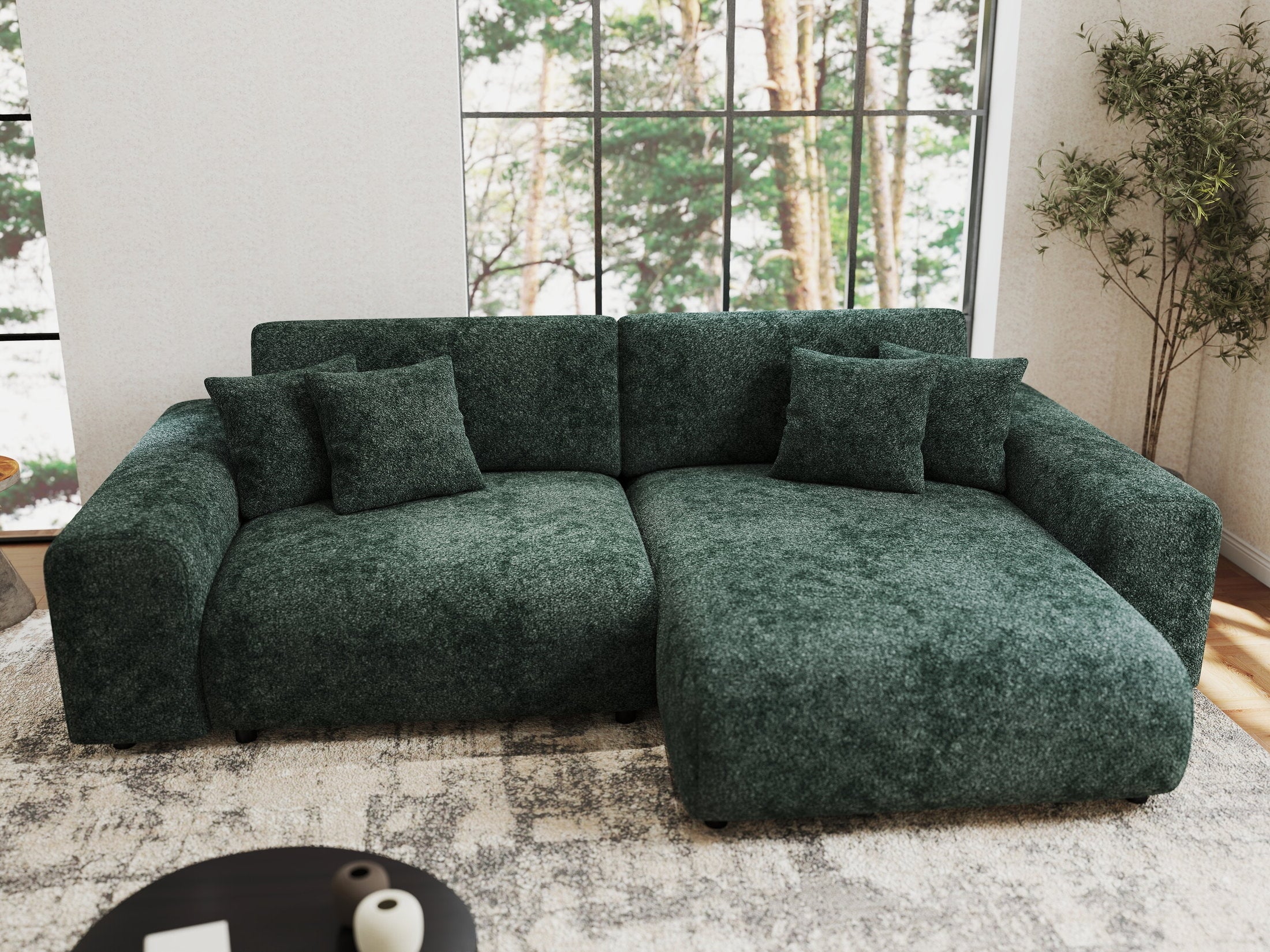 Colțar extensibil dumonde cu ladă de depozitare si sezut confortabil din spuma HR, Sarina Euphoria Verde 255x168 cm II