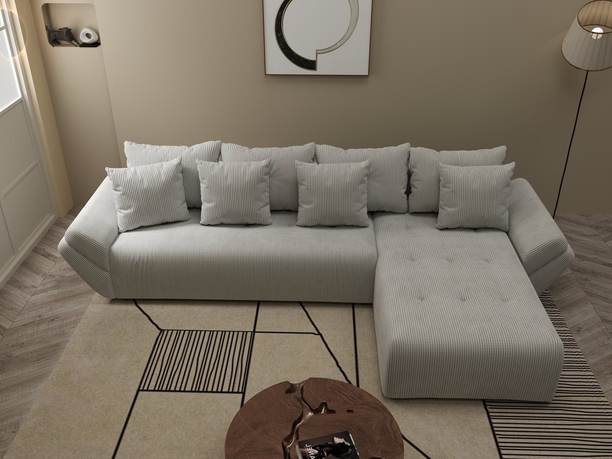 Colțar extensibil dumonde cu ladă de depozitare si sezut confortabil din spuma HR, Berlin XL Zoom Pearl 350x185 cm II