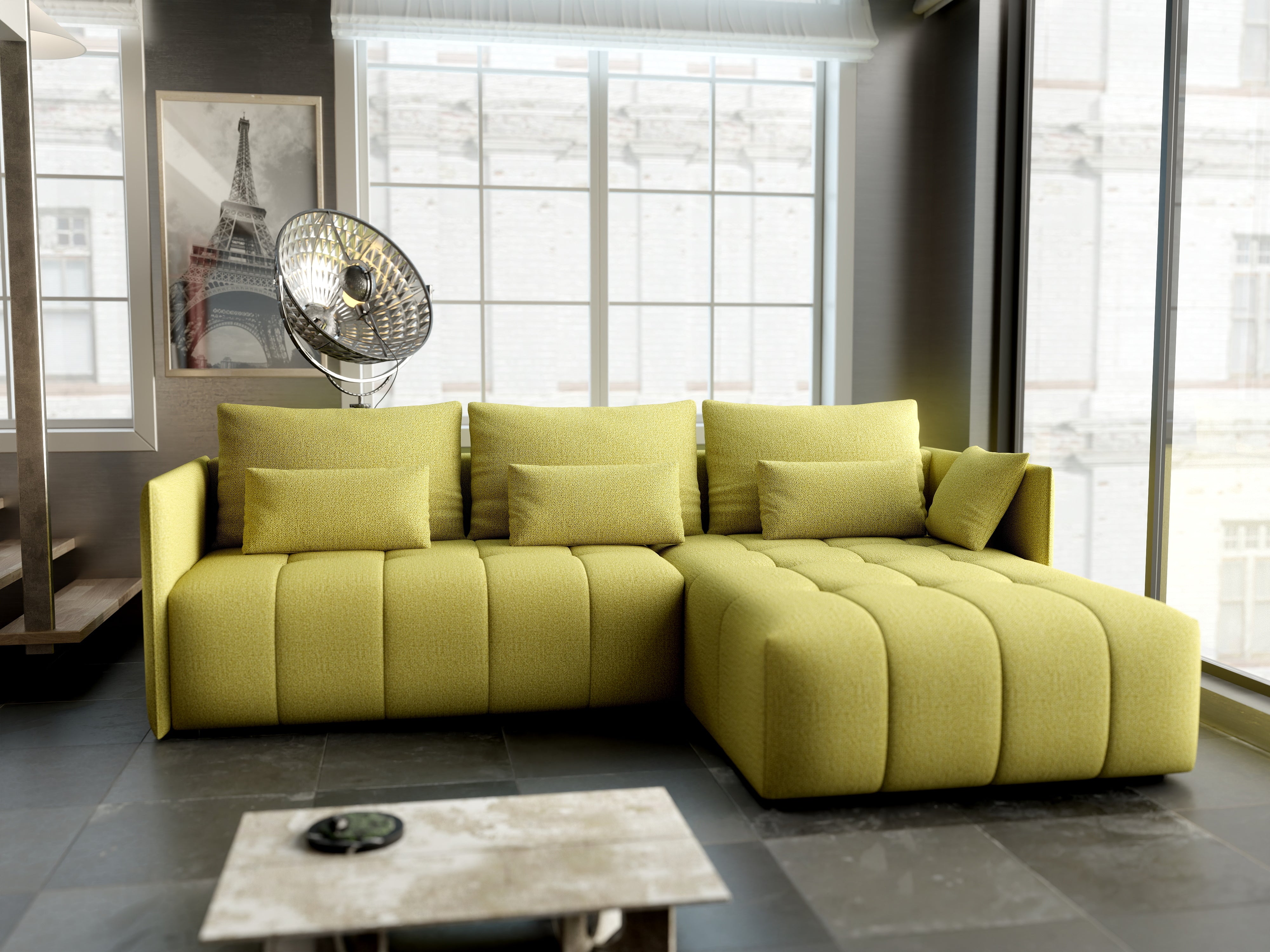 Colțar extensibil dumonde cu ladă de depozitare si sezut confortabil din spuma HR, Malta Green II 235x185 cm Fabrica