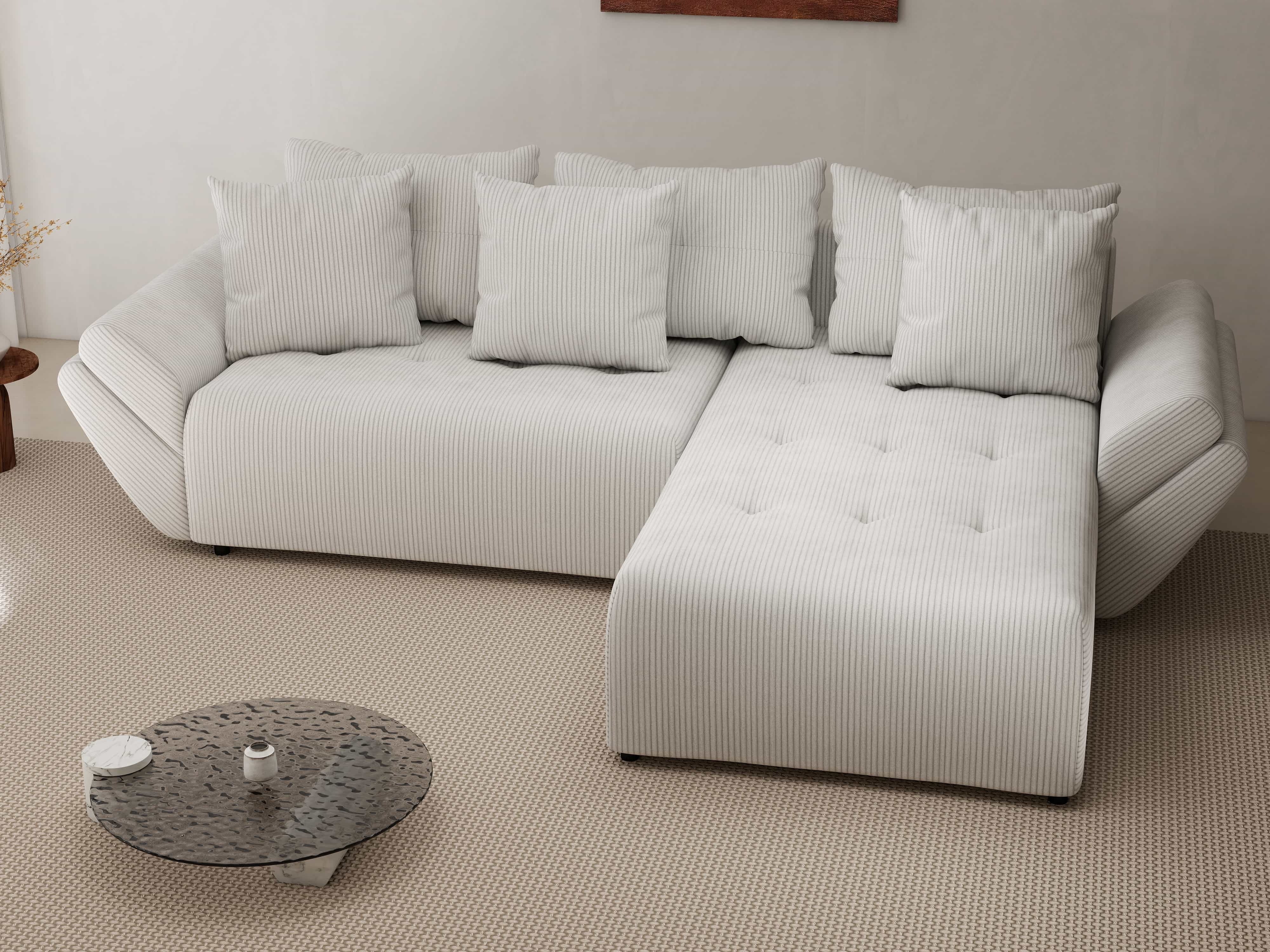Colțar extensibil dumonde cu ladă de depozitare si sezut confortabil din spuma HR, Berlin Zoom Pearl 280x185 cm II Fabrica