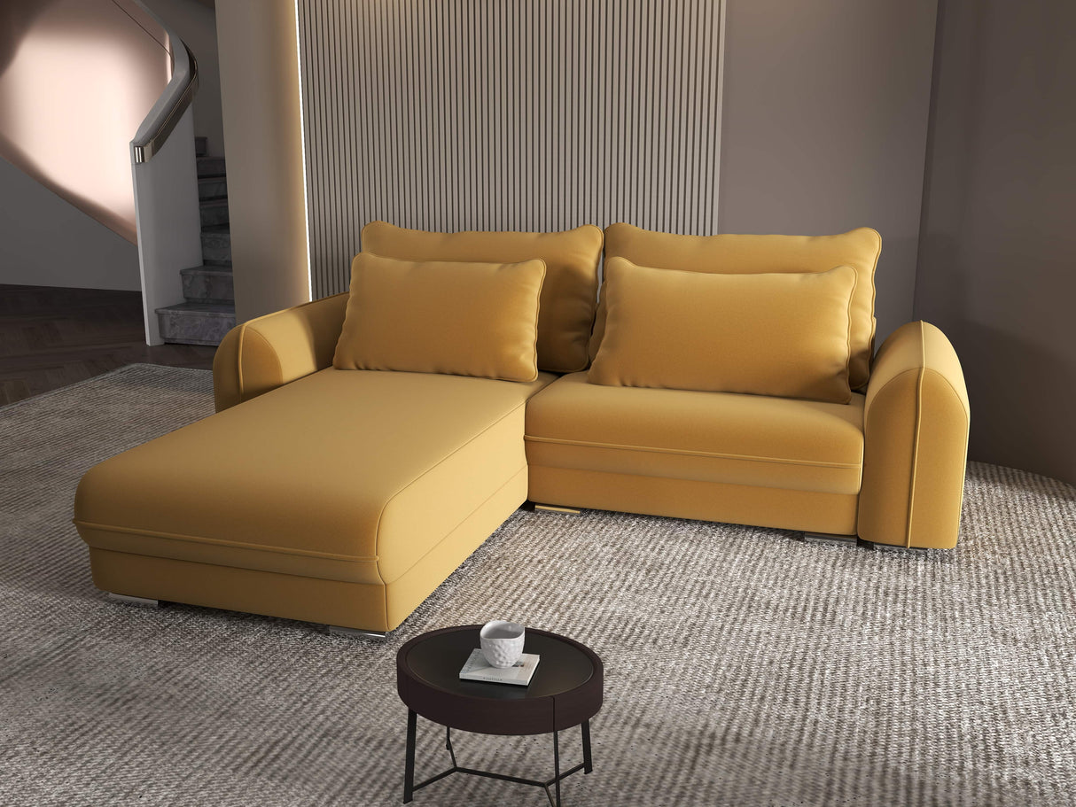 Colțar extensibil dumonde cu ladă de depozitare si sezut confortabil din spuma HR, Denver Royal Mustar 275x185 cm Fabrica