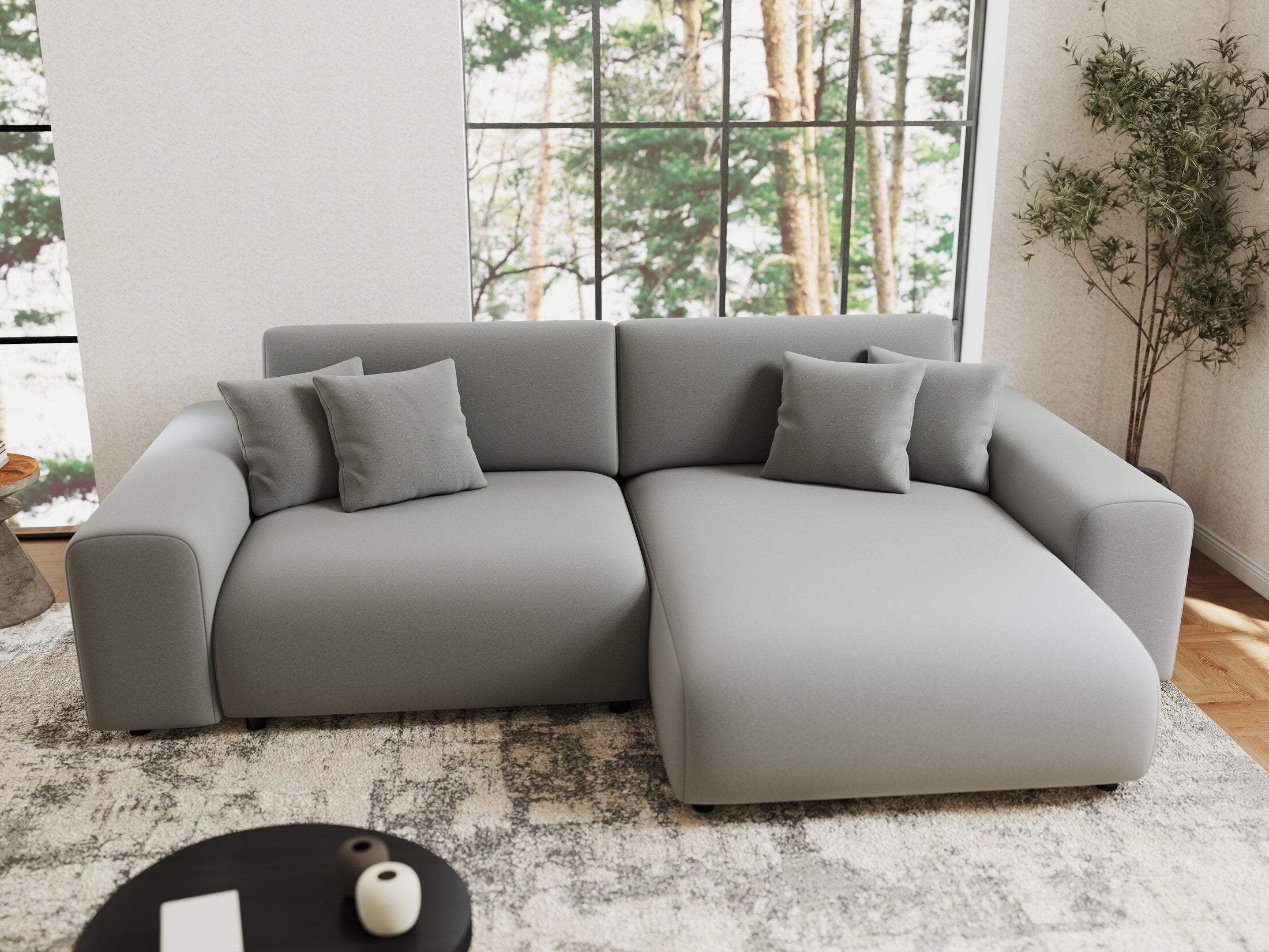 Colțar extensibil dumonde cu ladă de depozitare si sezut confortabil din spuma HR, Sarina Royal Gri 255x168 cm II