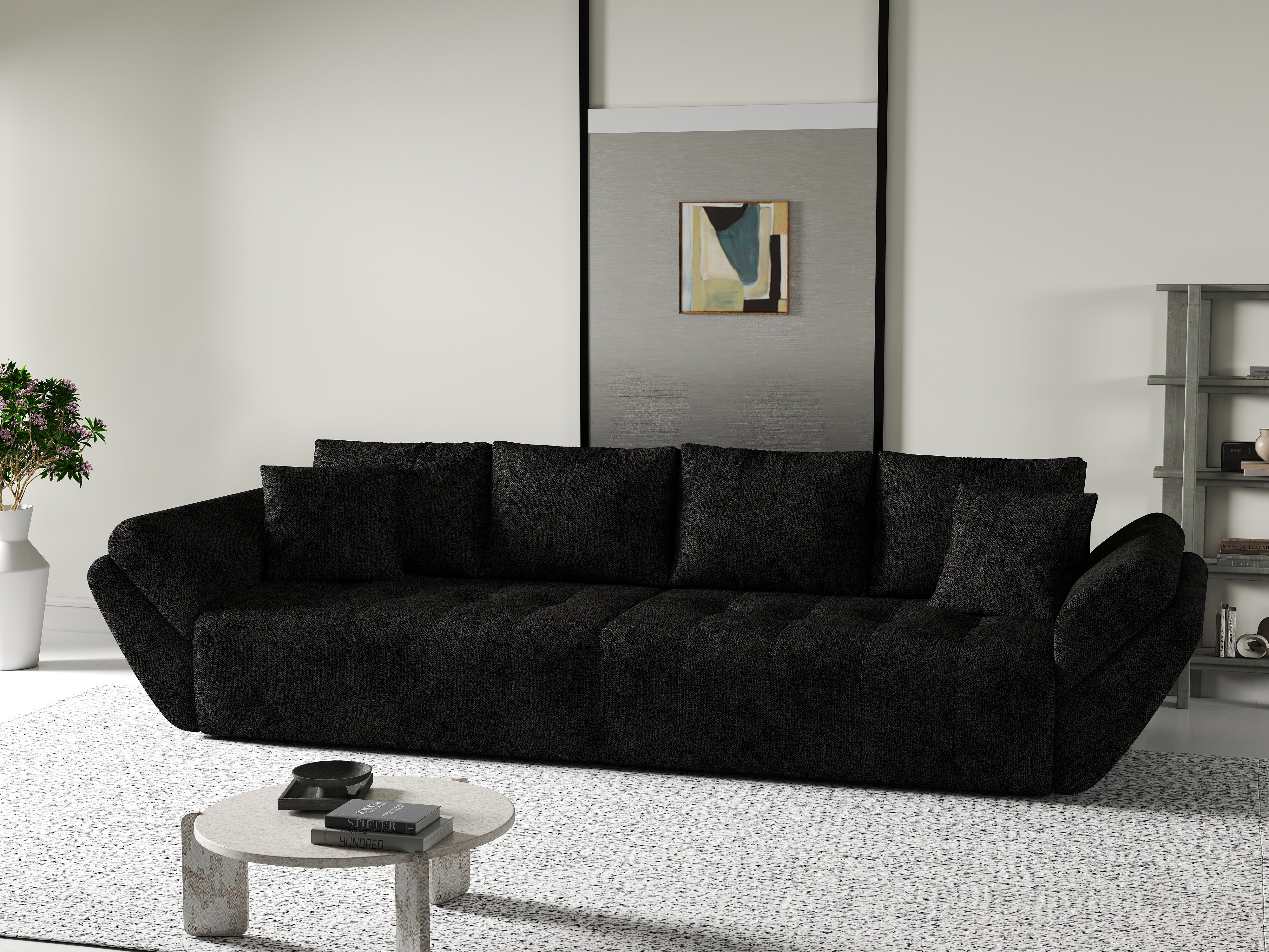 Canapea extensibilă dumonde cu ladă de depozitare si sezut confortabil din spuma HR, Berlin Black 300x100 cm Fabrica