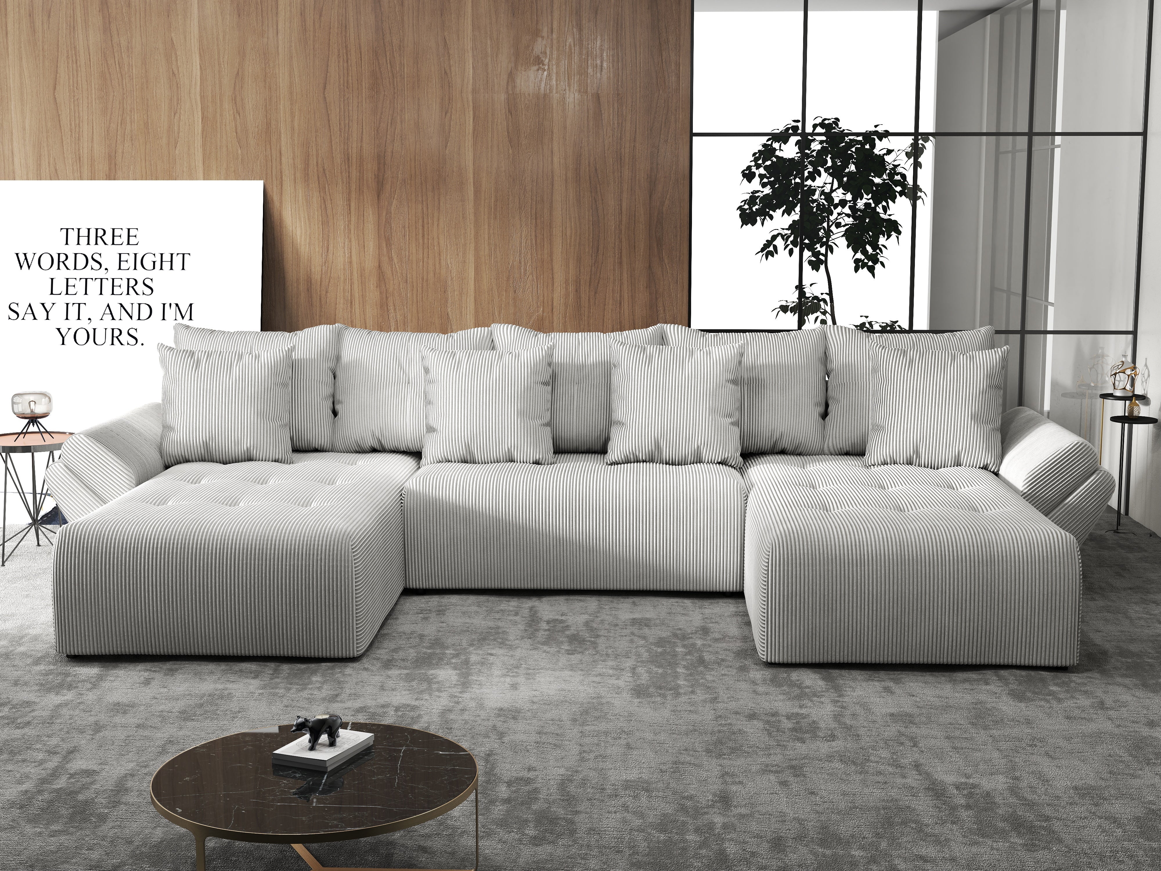 Colțar extensibil dumonde cu ladă de depozitare si sezut confortabil din spuma HR, Berlin U Zoom Grey 380x180 cm Fabrica
