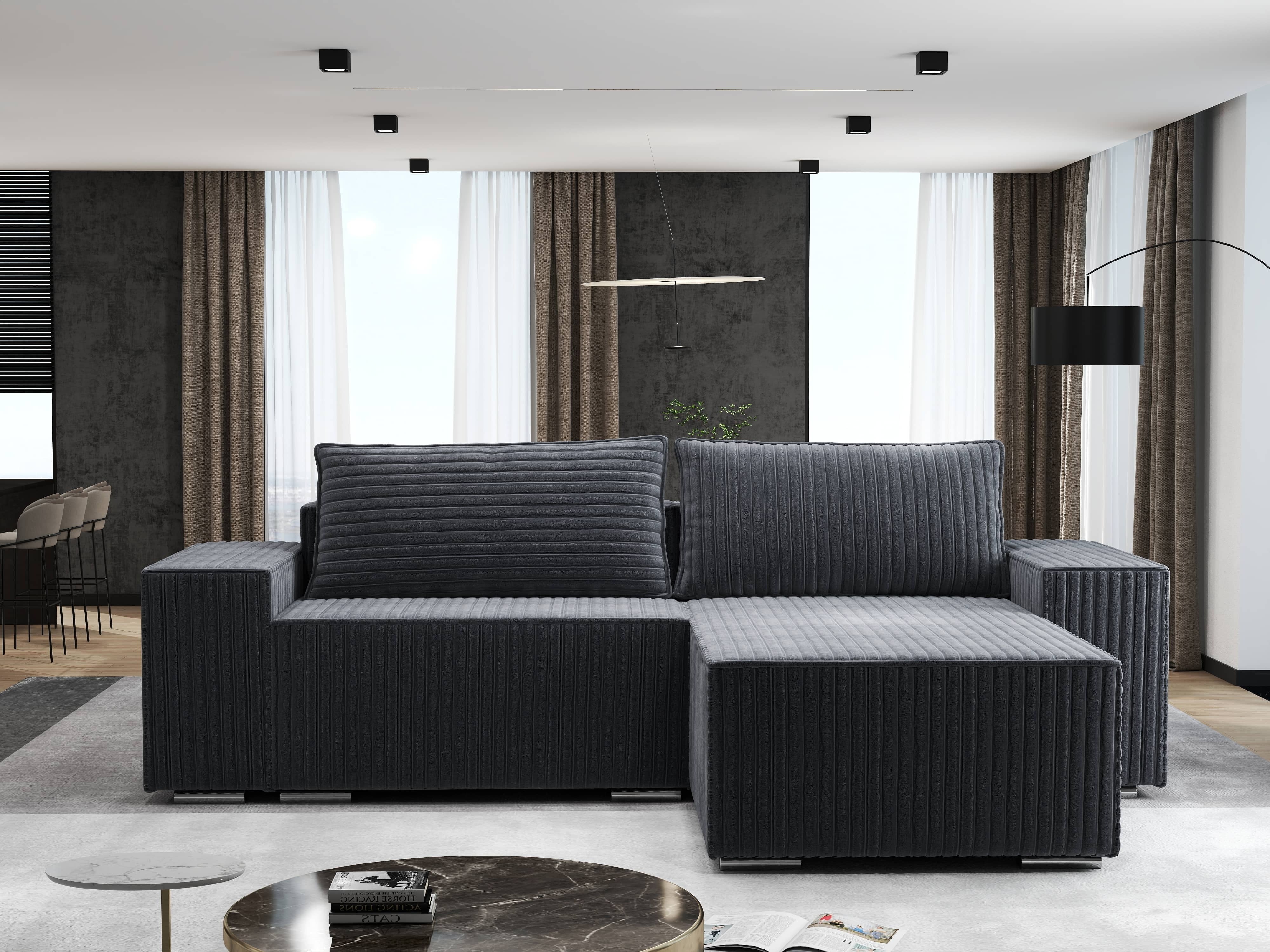 Colțar extensibil dumonde cu ladă de depozitare si sezut confortabil din spuma HR, Dream Ambience Gri 290x185 cm II Fabrica