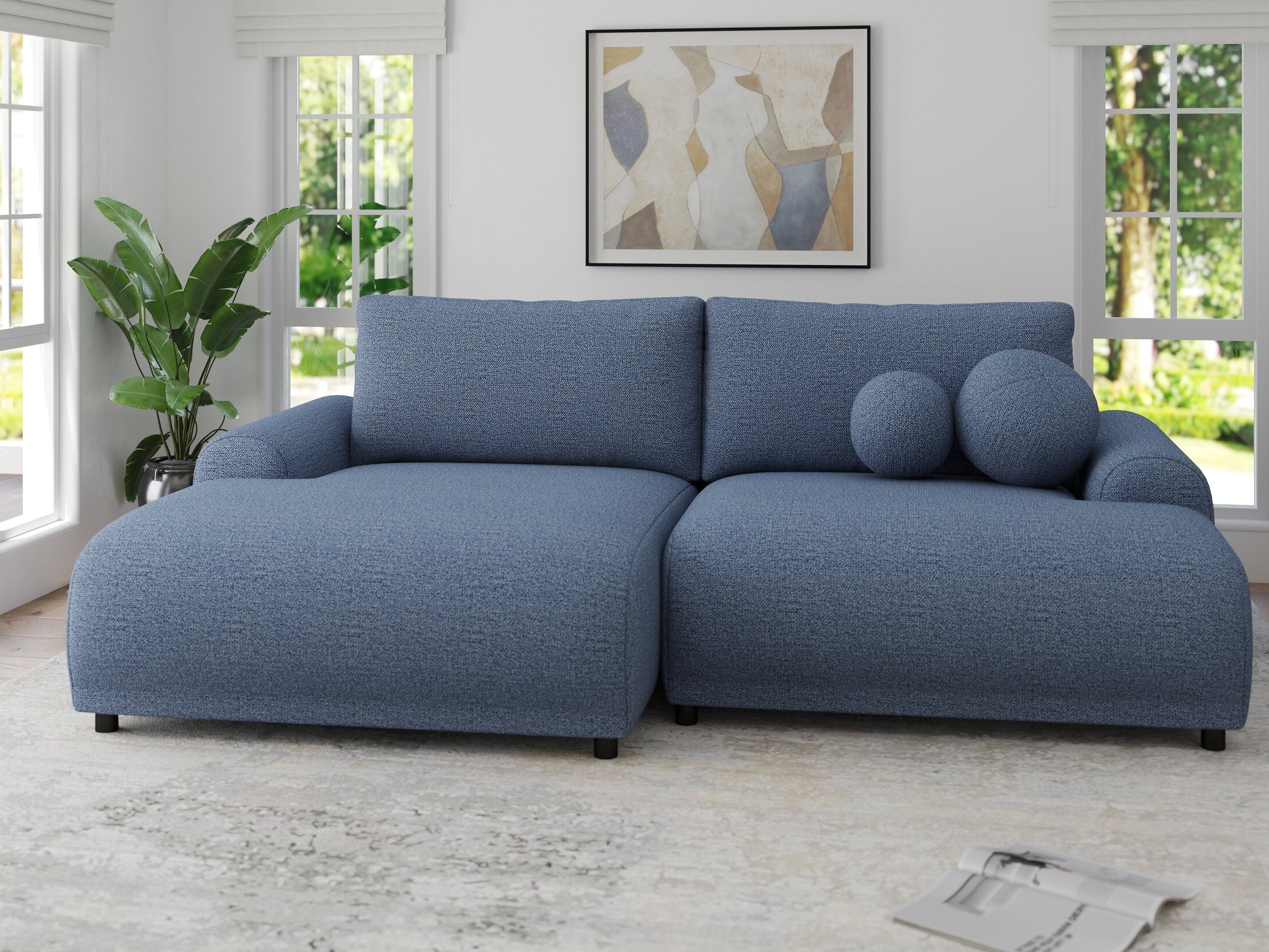 Colțar extensibil dumonde cu ladă de depozitare și șezut confortabil din spumă HR, Carlo Enjoy Albastru 240x145 cm