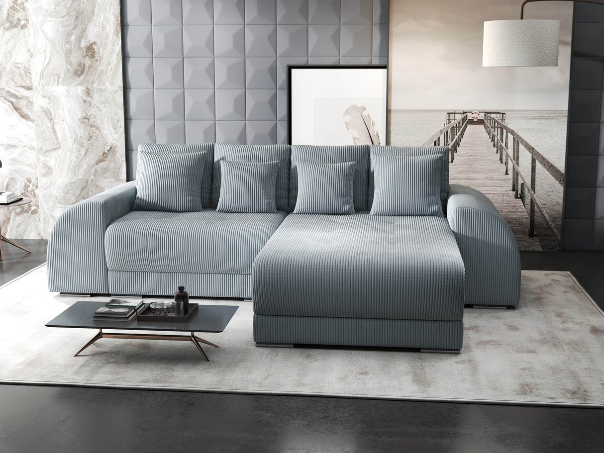 Colțar extensibil dumonde cu ladă de depozitare si sezut confortabil din spuma HR, Verona Zoom Gri Mint II 290x185 cm Fabrica