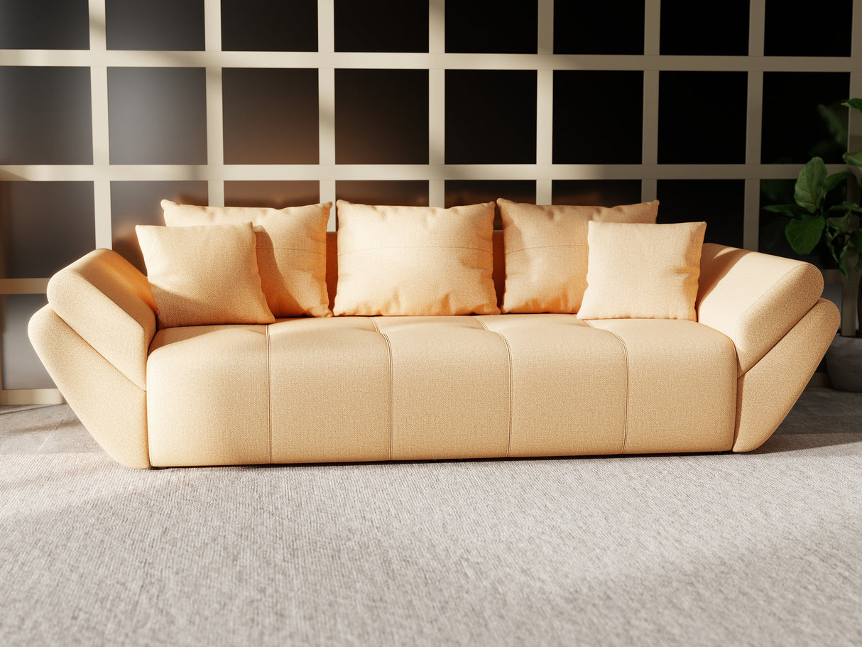 Canapea extensibilă dumonde cu ladă de depozitare si sezut confortabil din spuma HR, Berlin Mango 250x100 cm Fabrica
