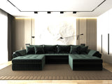 Colțar extensibil dumonde cu ladă de depozitare si sezut confortabil din spuma HR, Loana U Verde Ambience 355x185 cm Fabrica