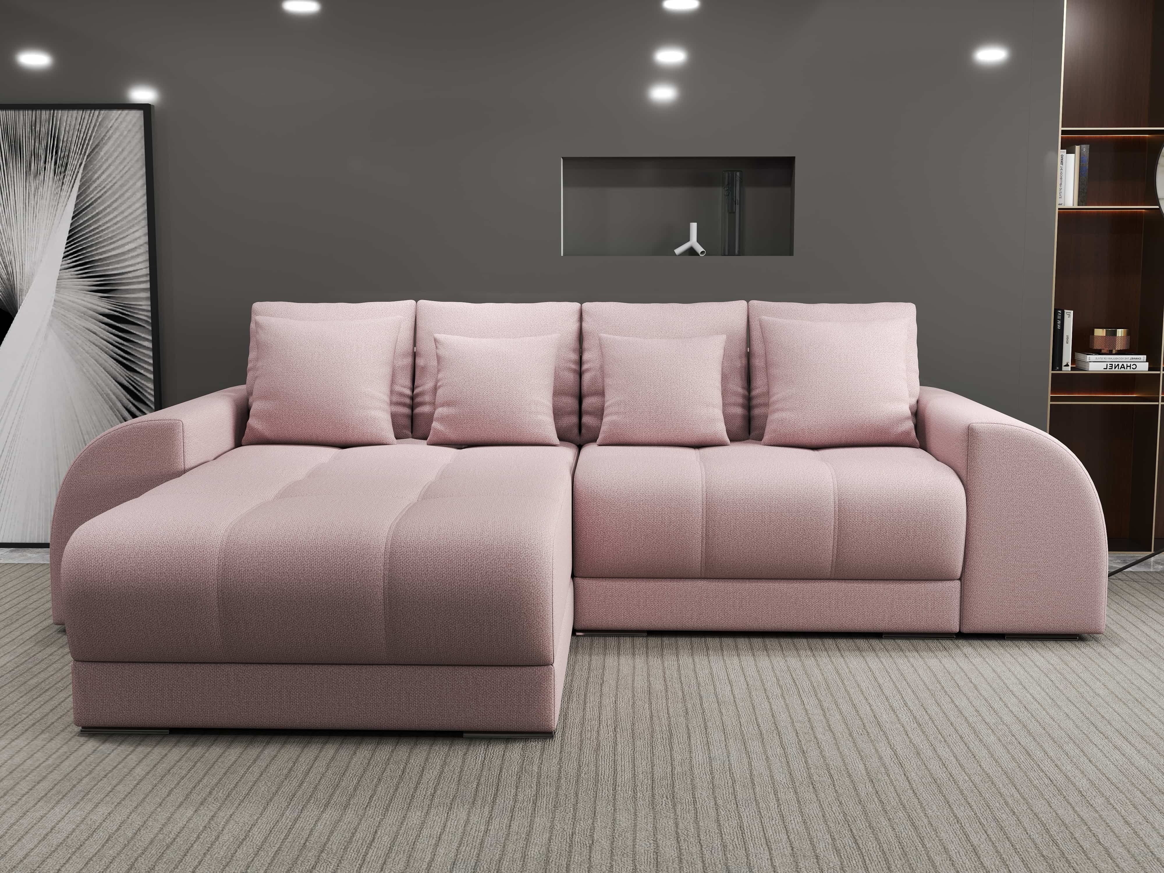 Colțar extensibil dumonde cu ladă de depozitare si sezut confortabil din spuma HR, Verona Enjoy Roz 290x185 cm Fabrica