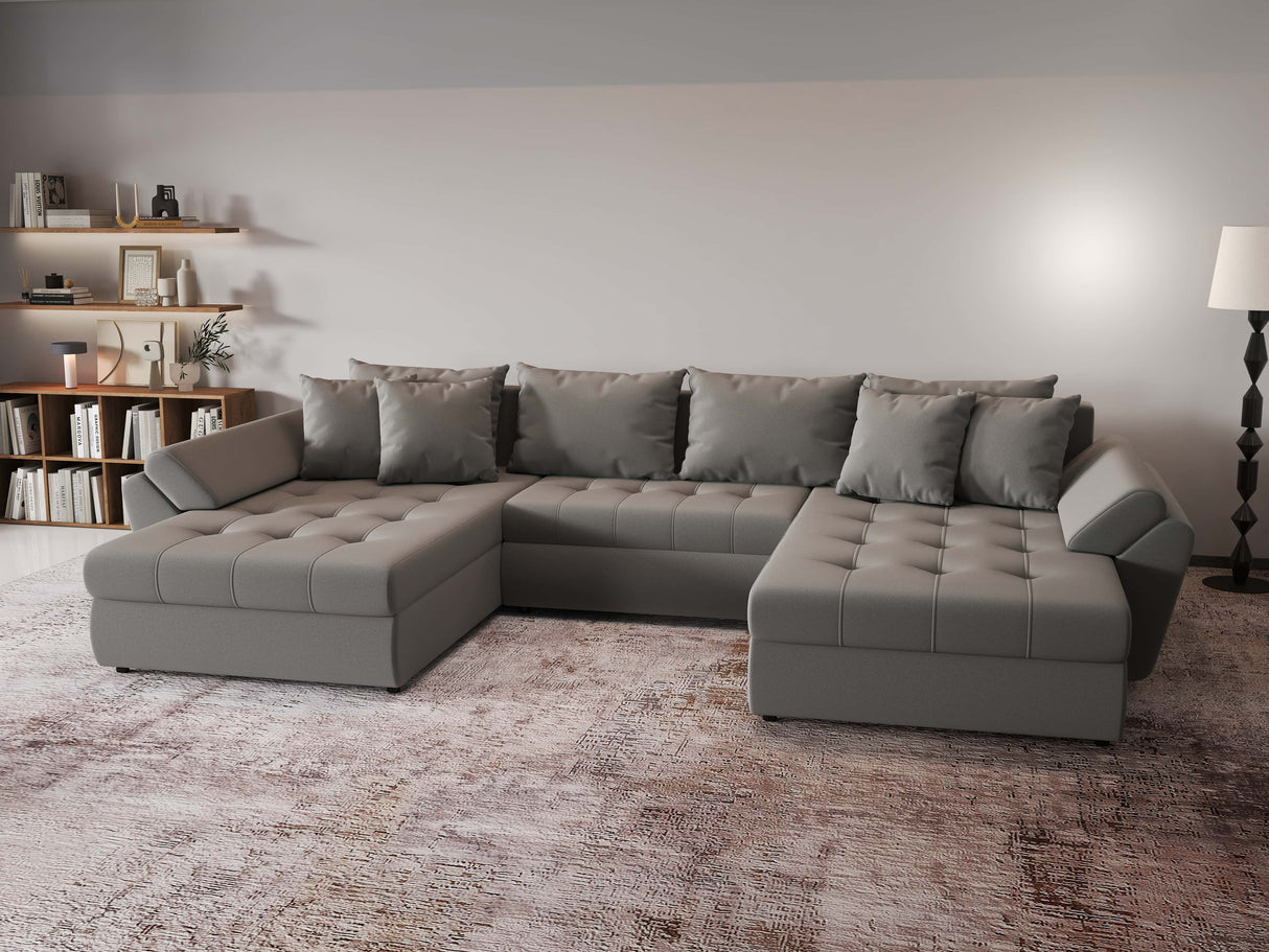 Colțar extensibil dumonde cu ladă de depozitare si sezut confortabil din spuma HR, Loana Royal Gri U 355x185 cm Fabrica