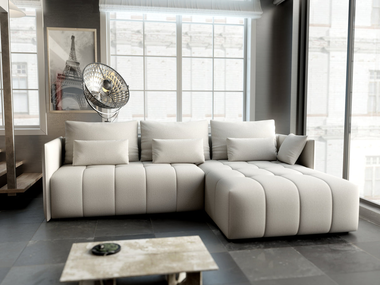 Colțar extensibil dumonde cu ladă de depozitare si sezut confortabil din spuma HR, Malta Beige II 235x185 cm Fabrica