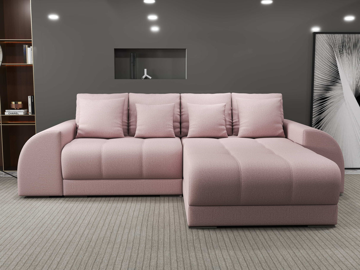 Colțar extensibil dumonde cu ladă de depozitare si sezut confortabil din spuma HR, Verona Enjoy Roz II 290x185 cm Fabrica