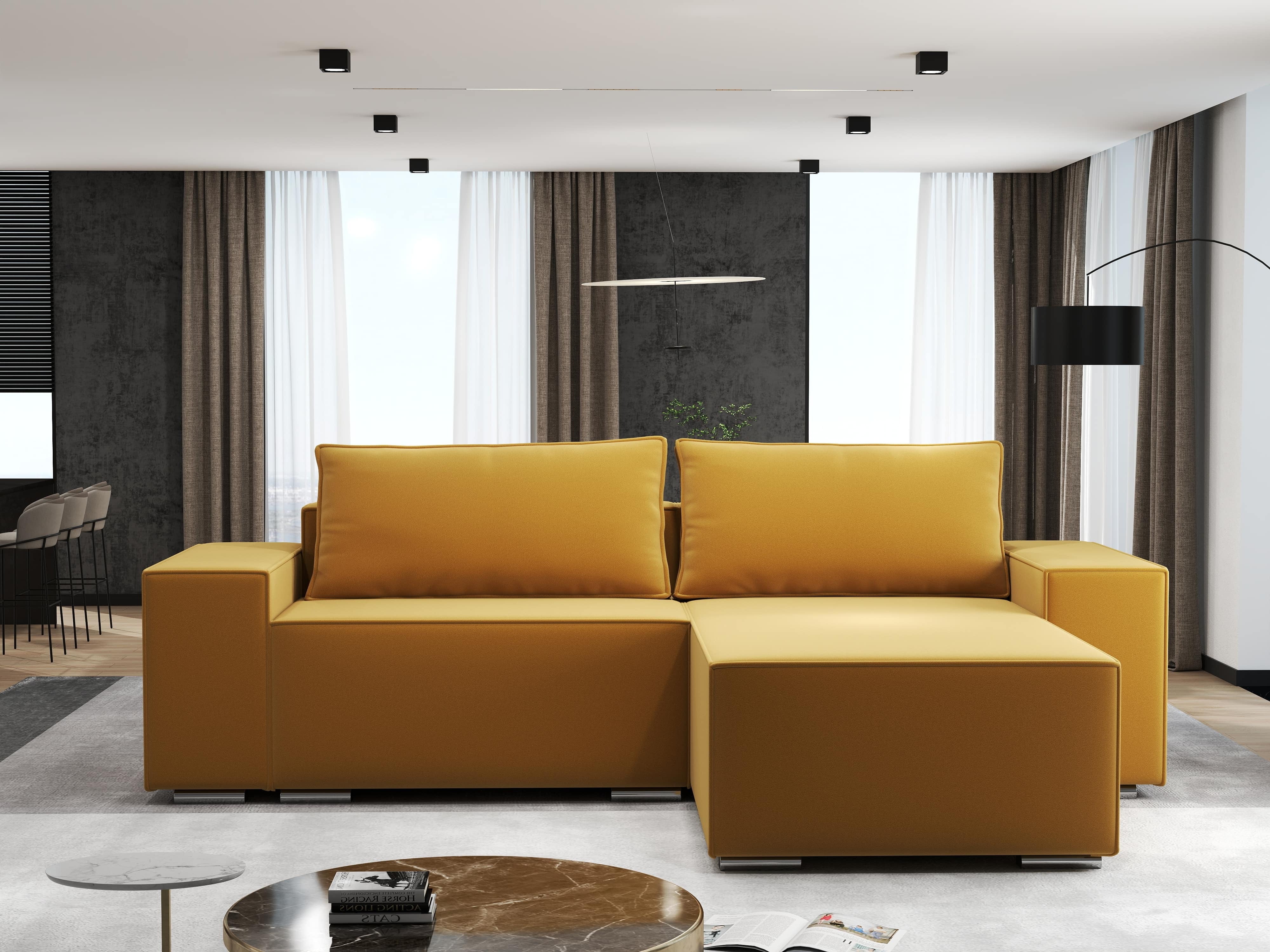 Colțar extensibil dumonde cu ladă de depozitare si sezut confortabil din spuma HR, Dream Royal Mustar 290x185 cm II Fabrica