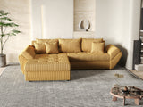 Colțar extensibil dumonde cu ladă de depozitare si sezut confortabil din spuma HR, Loana Mustar Zoom 270x185 cm Fabrica