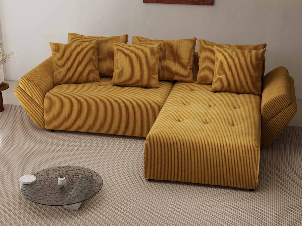 Colțar extensibil dumonde cu ladă de depozitare si sezut confortabil din spuma HR, Berlin Zoom Mustar 280x185 cm II Fabrica