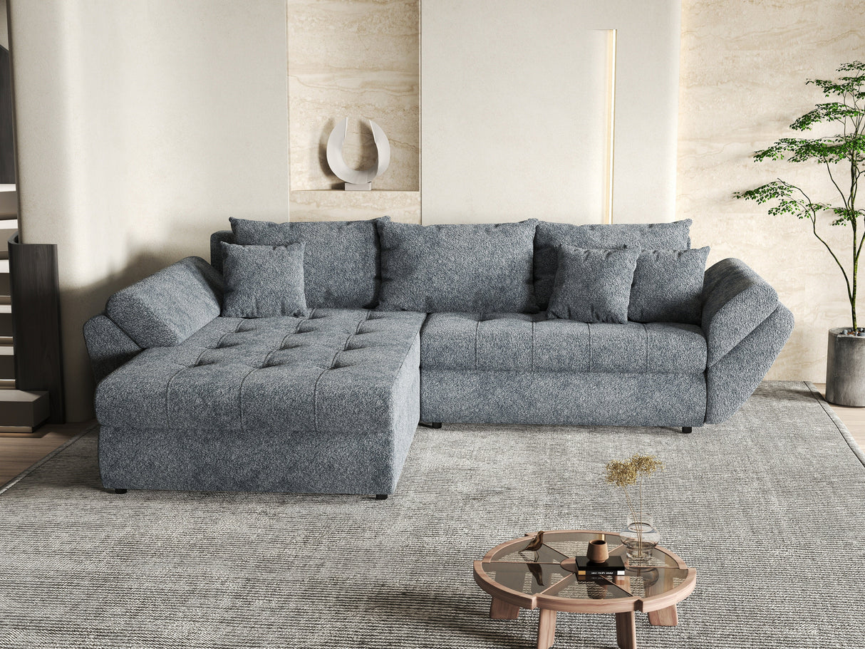 Colțar extensibil dumonde cu ladă de depozitare si sezut confortabil din spuma HR, Loana Euphoria Graphit 275x185 cm Fabrica