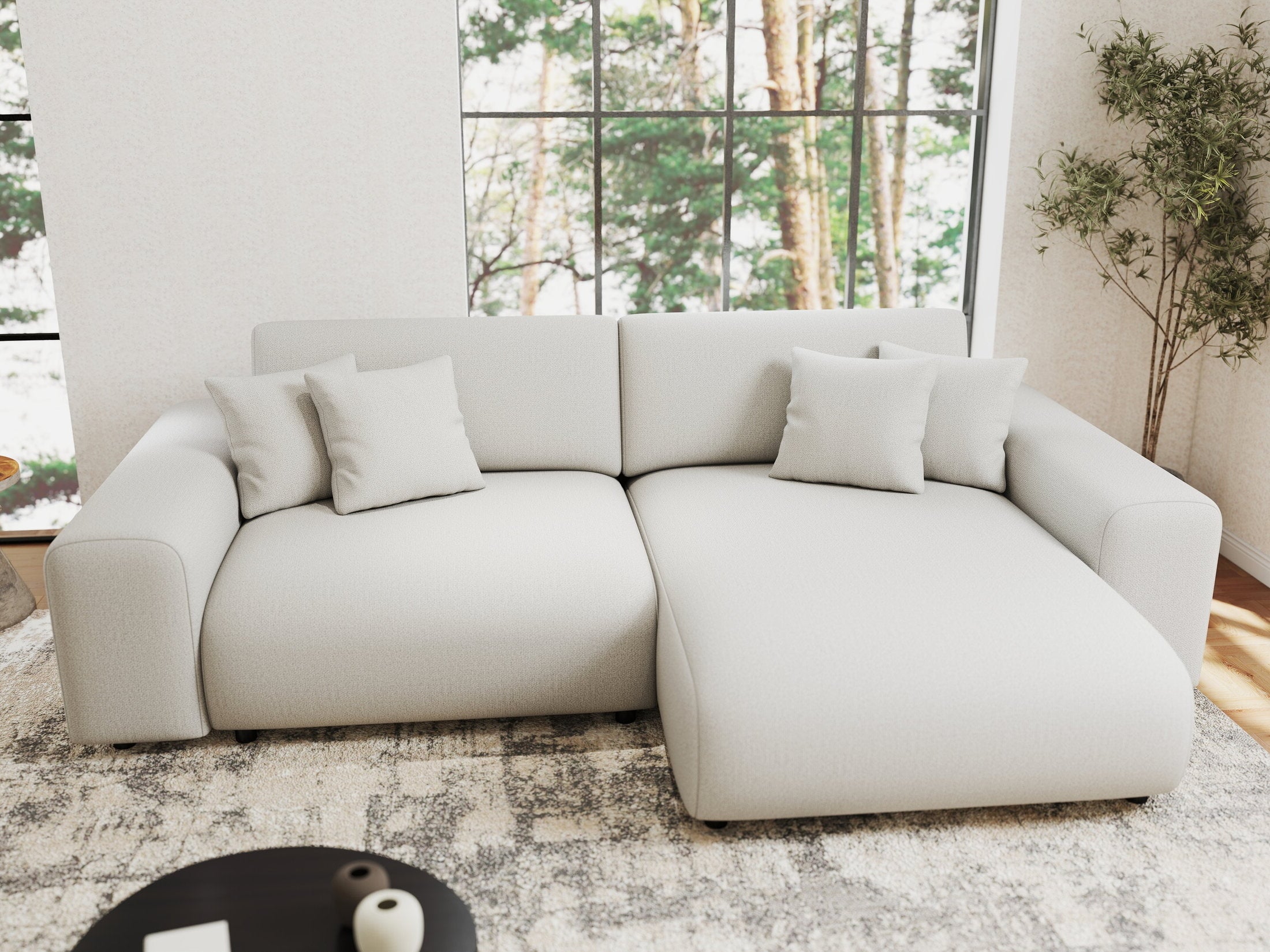 Colțar extensibil dumonde cu ladă de depozitare si sezut confortabil din spuma HR, Sarina Enjoy Bej 255x168 cm II