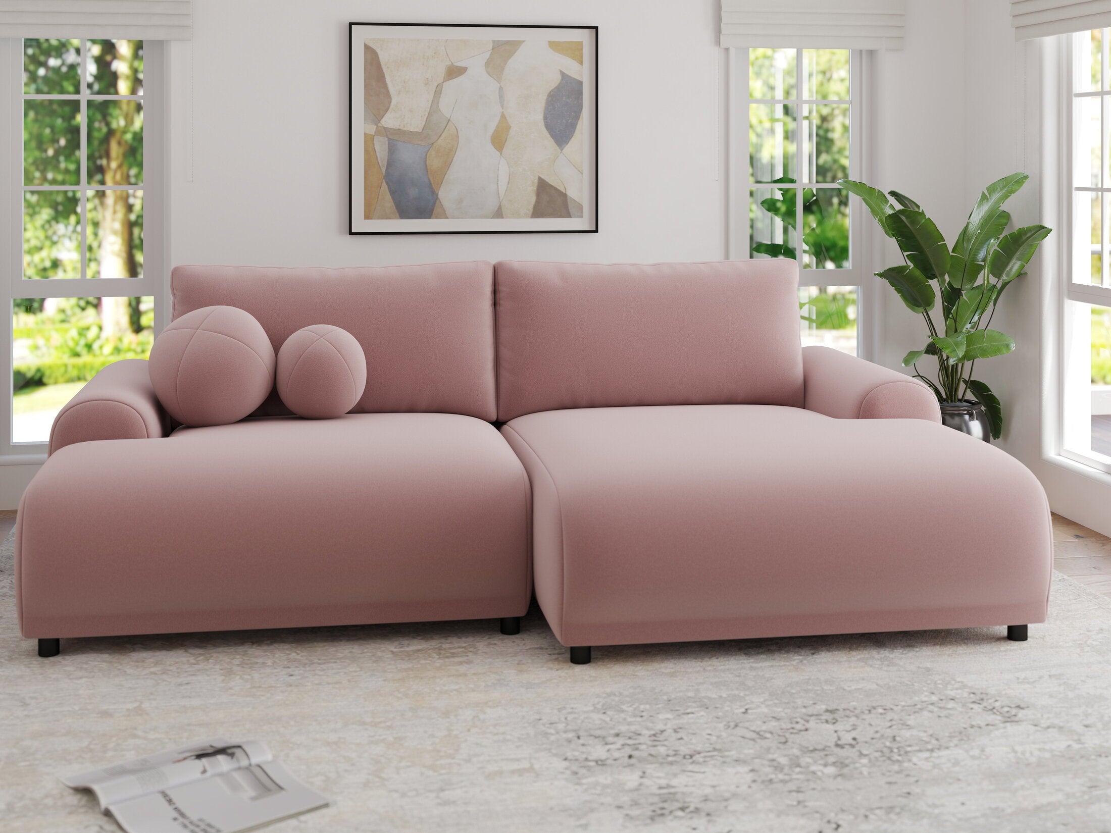 Colțar extensibil dumonde cu ladă de depozitare și șezut confortabil din spumă HR, Carlo Royal Roz 240x145 cm II