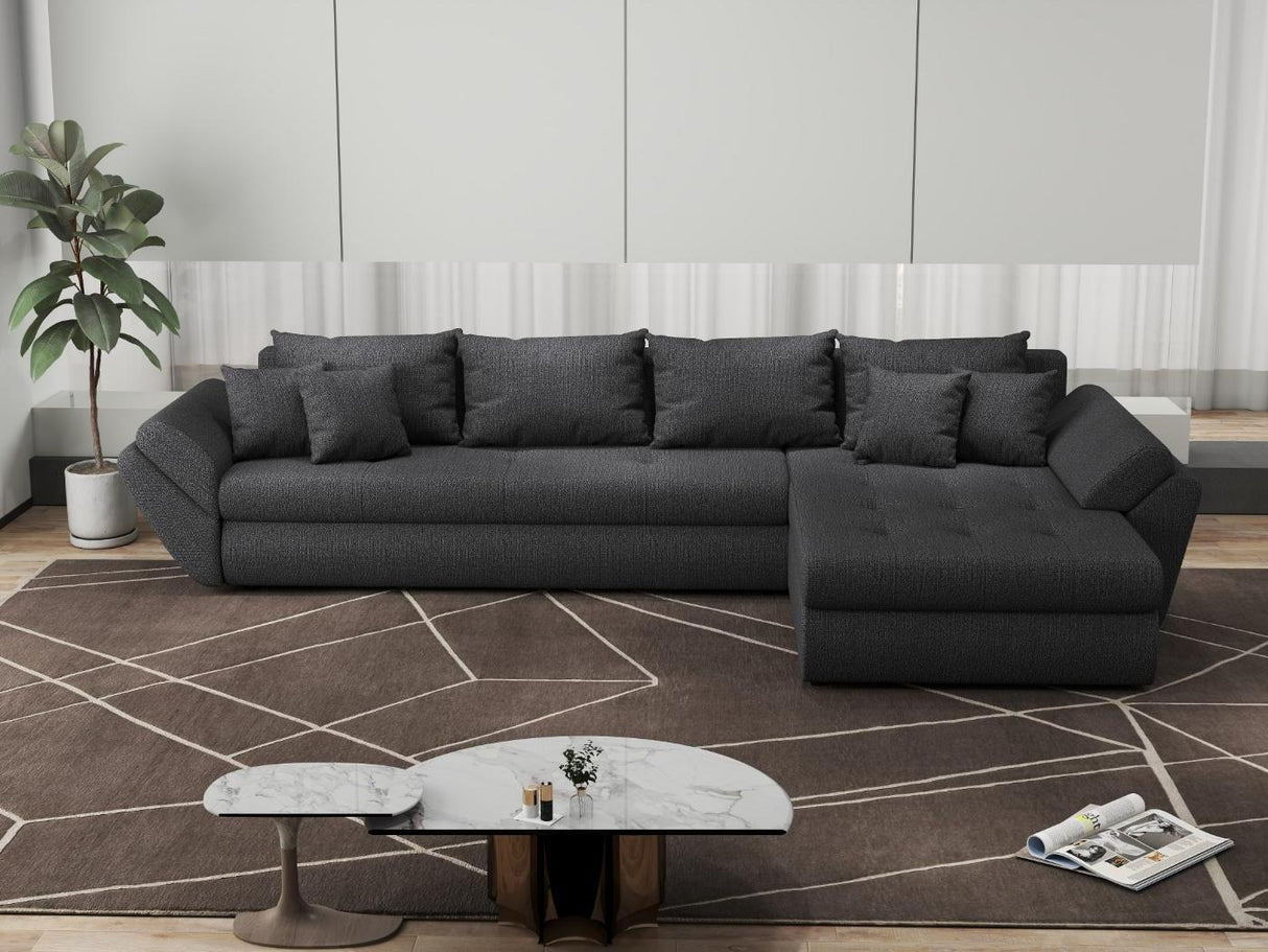 Colțar extensibil dumonde cu ladă de depozitare si sezut confortabil din spuma HR, Loana XL Enjoy Gri Grafit II 335x185 cm Fabrica