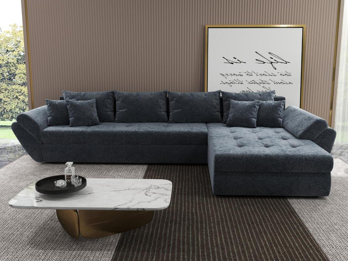 Colțar extensibil dumonde cu ladă de depozitare si sezut confortabil din spuma HR, Loana XL Euphoria Gri Grafit II 335x185 cm Fabrica
