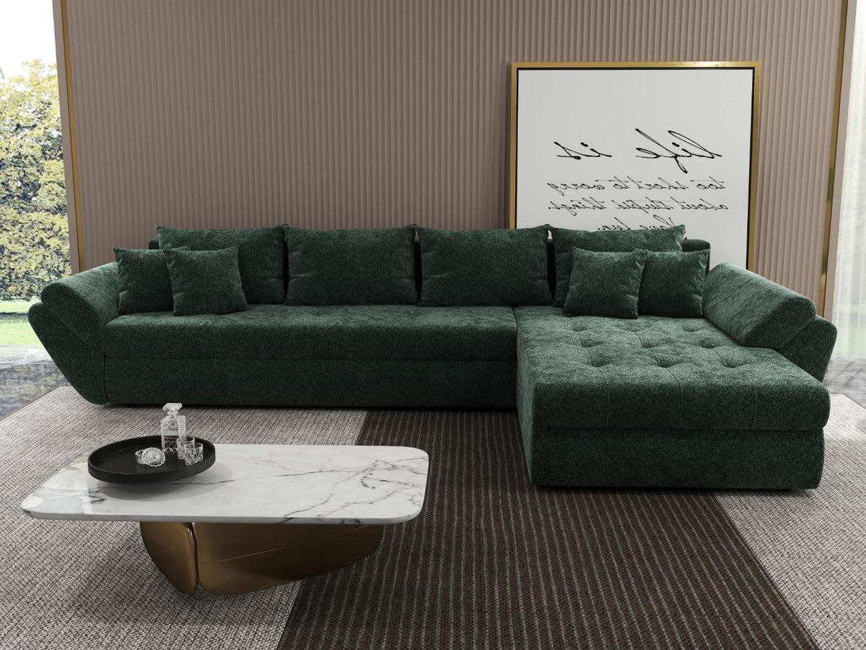 Colțar extensibil dumonde cu ladă de depozitare si sezut confortabil din spuma HR, Loana XL Euphoria Verde II 335x185 cm Fabrica