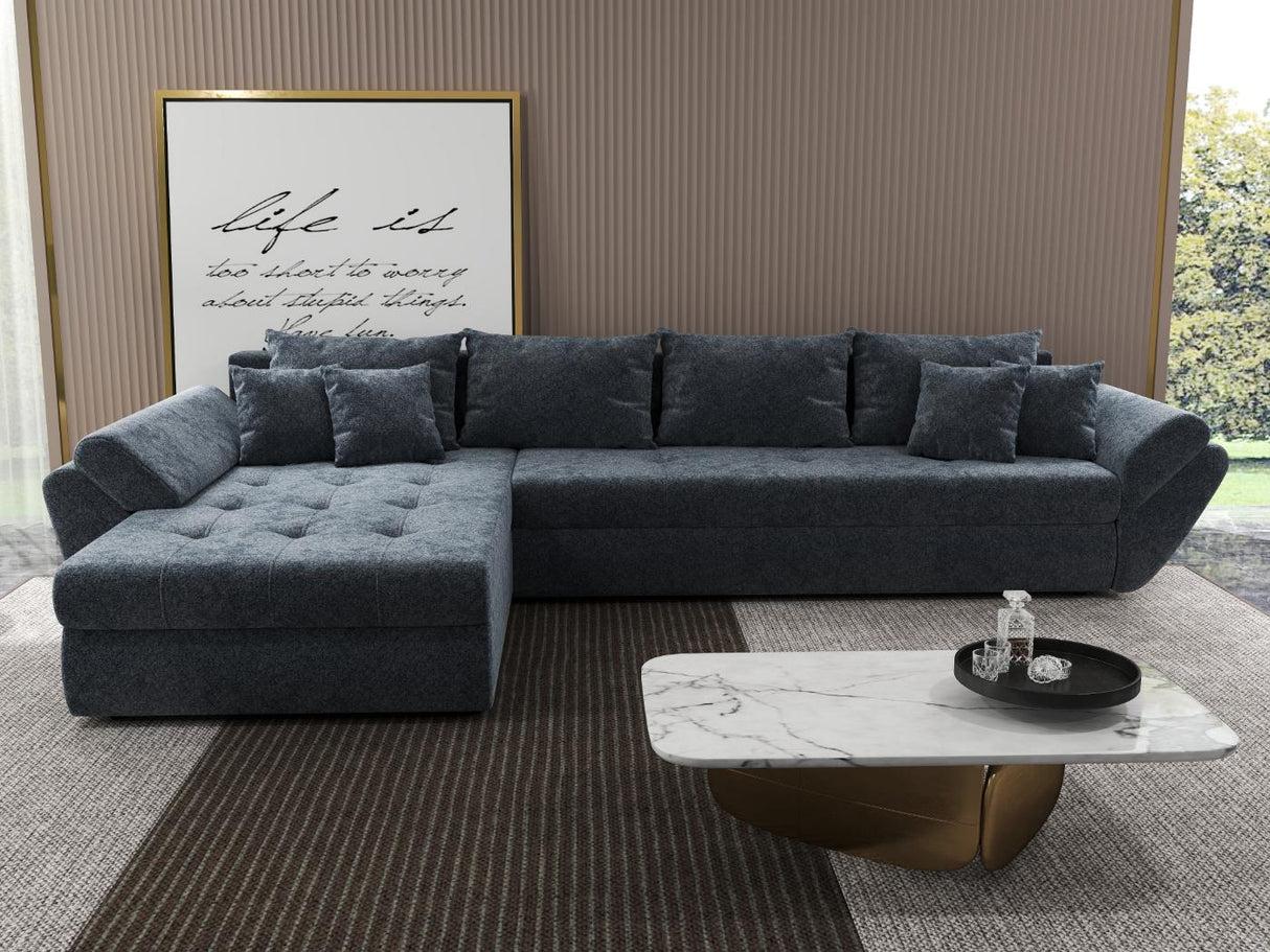 Colțar extensibil dumonde cu ladă de depozitare si sezut confortabil din spuma HR, Loana XL Euphoria Gri Grafit 335x185 cm Fabrica
