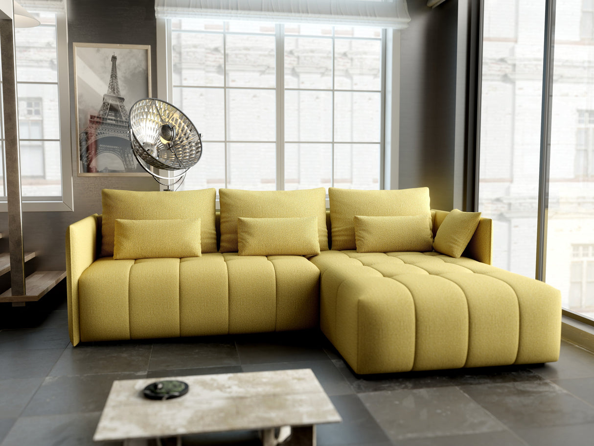 Colțar extensibil dumonde cu ladă de depozitare si sezut confortabil din spuma HR, Malta Galben II 235x185 cm Fabrica