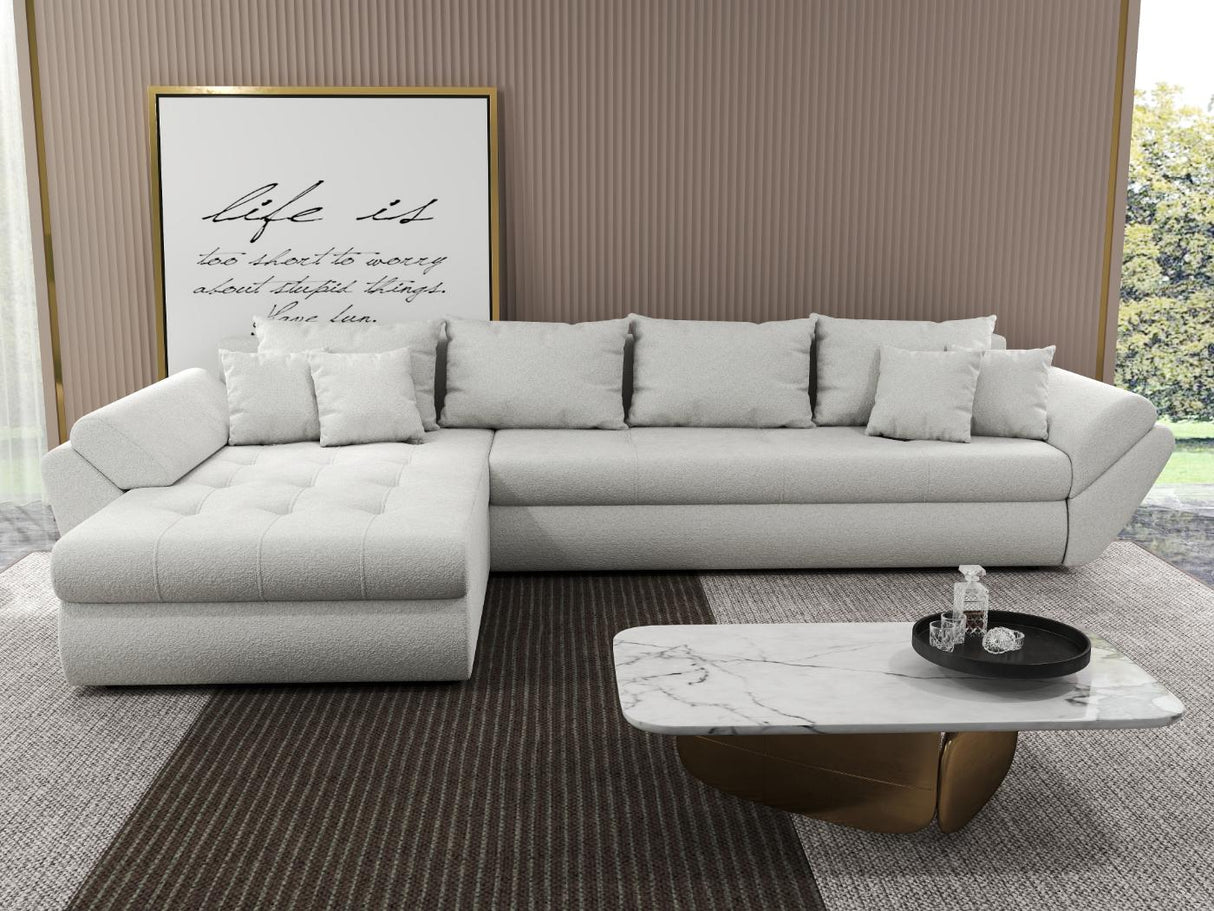 Colțar extensibil dumonde cu ladă de depozitare si sezut confortabil din spuma HR, Loana XL Euphoria Alb 335x185 cm Fabrica