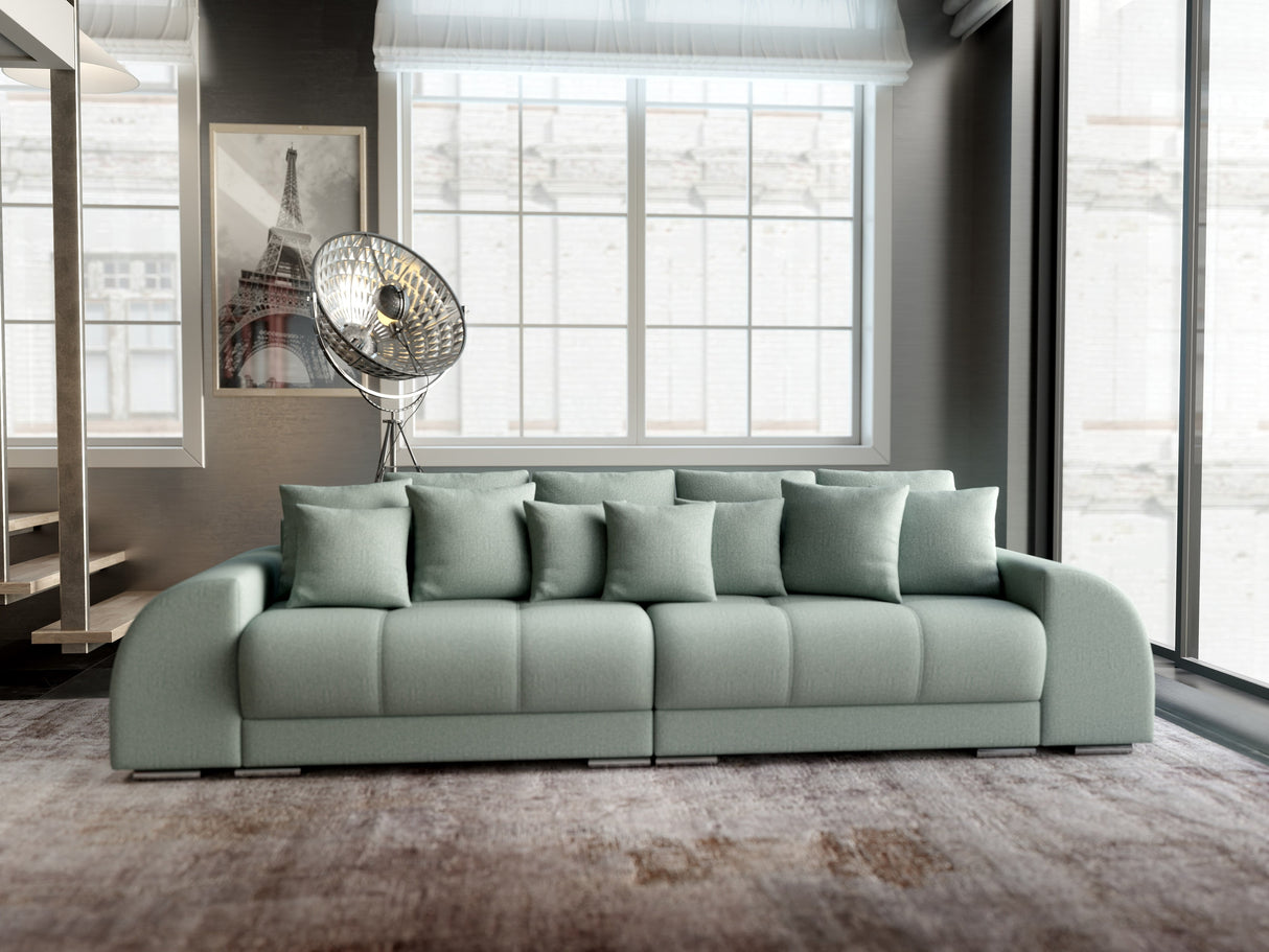 Canapea extensibilă dumonde cu 2 lăzi de depozitare si sezut confortabil din spuma HR, Big Sofa Verona Enjoy Lux Mint 310x100 cm Fabrica