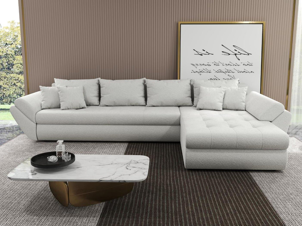 Colțar extensibil dumonde cu ladă de depozitare si sezut confortabil din spuma HR, Loana XL Euphoria Alb II 335x185 cm Fabrica