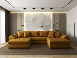 Colțar extensibil dumonde cu ladă de depozitare si sezut confortabil din spuma HR, Loana U Mustar Ambience 355x185 cm Fabrica