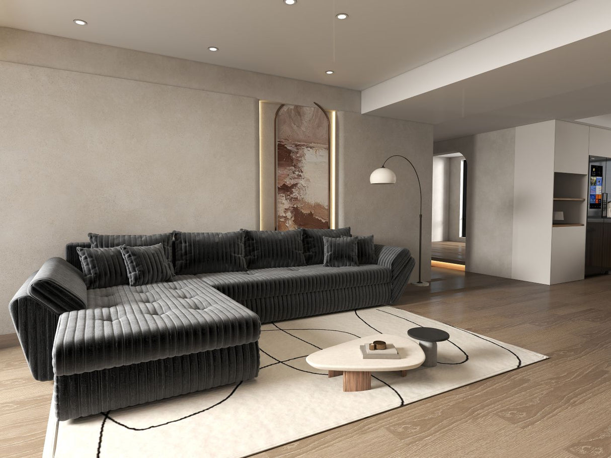 Colțar extensibil dumonde cu ladă de depozitare si sezut confortabil din spuma HR, Loana XL Ambience Gri 335x185 cm Fabrica