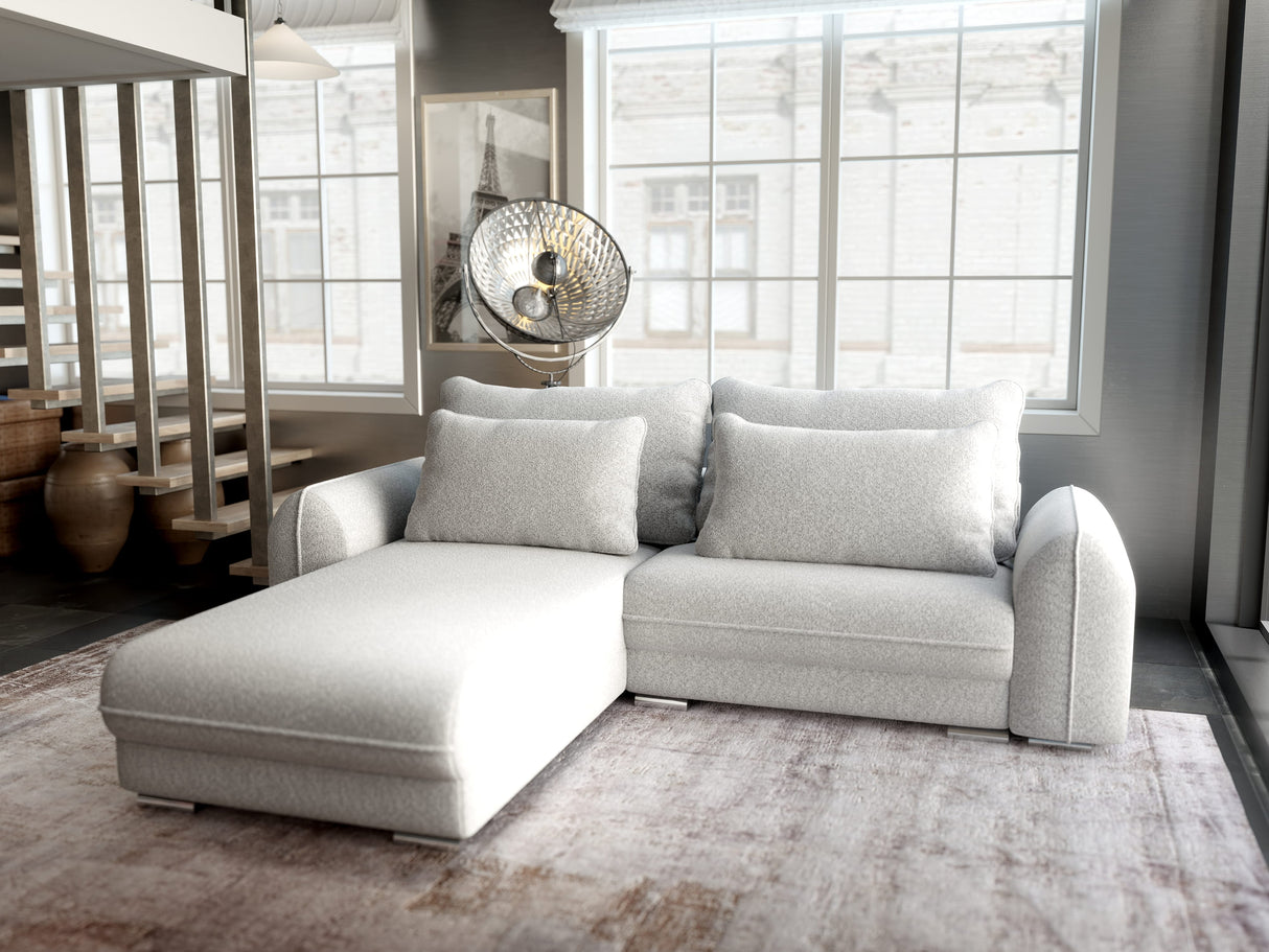 Colțar extensibil dumonde cu ladă de depozitare si sezut confortabil din spuma HR, Denver Euphoria Gri 275x185 cm Fabrica