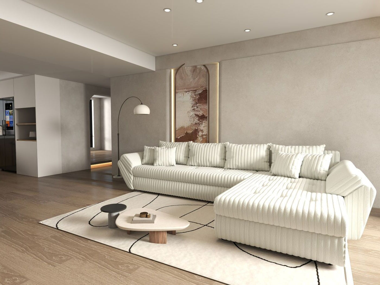 Colțar extensibil dumonde cu ladă de depozitare si sezut confortabil din spuma HR, Loana XL Ambience Alb II 335x185 cm Fabrica