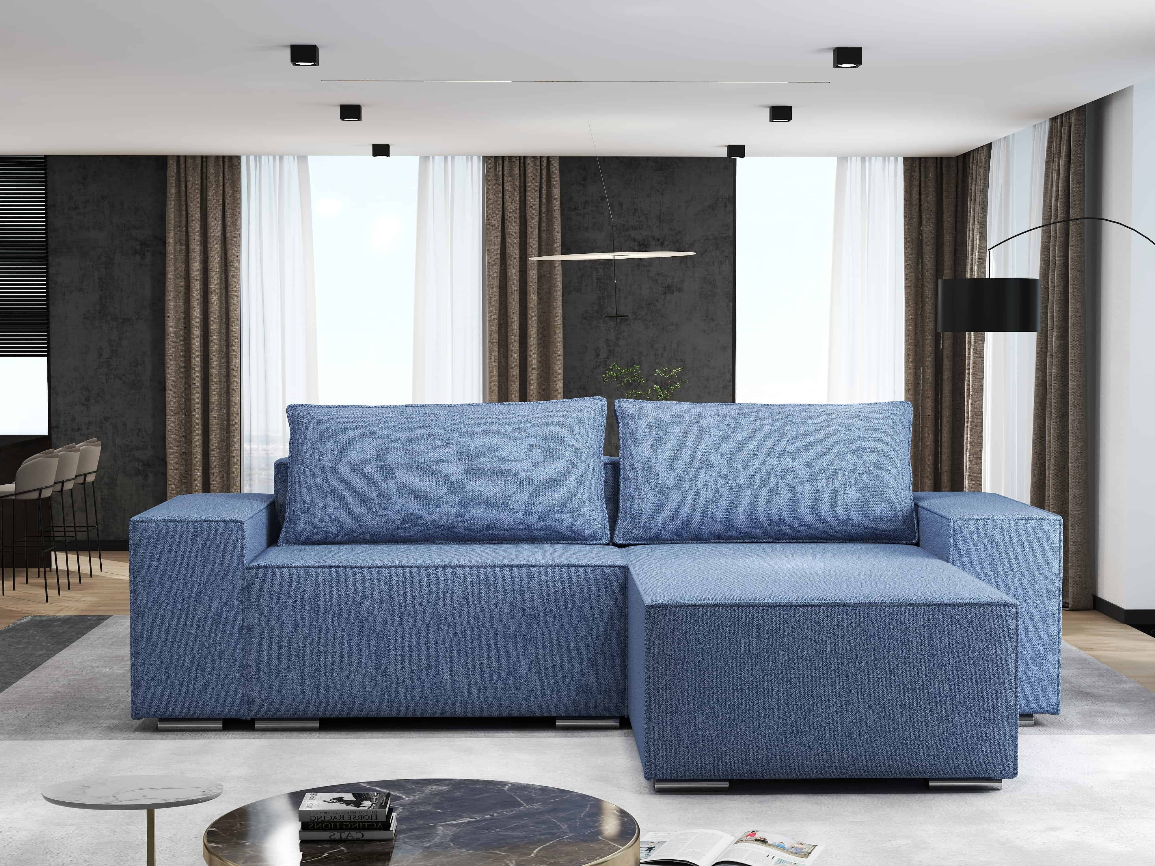 Colțar extensibil dumonde cu ladă de depozitare si sezut confortabil din spuma HR, Dream Enjoy Albastru 290x185 cm II Fabrica