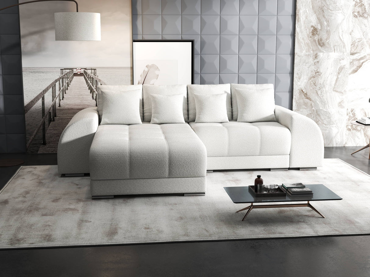 Colțar extensibil dumonde cu ladă de depozitare si sezut confortabil din spuma HR, Verona Euphoria Alb 290x185 cm Fabrica