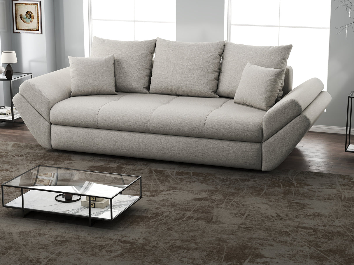 Canapea extensibilă dumonde cu ladă de depozitare si sezut confortabil din spuma HR, Loana Bej 250x100 cm Fabrica