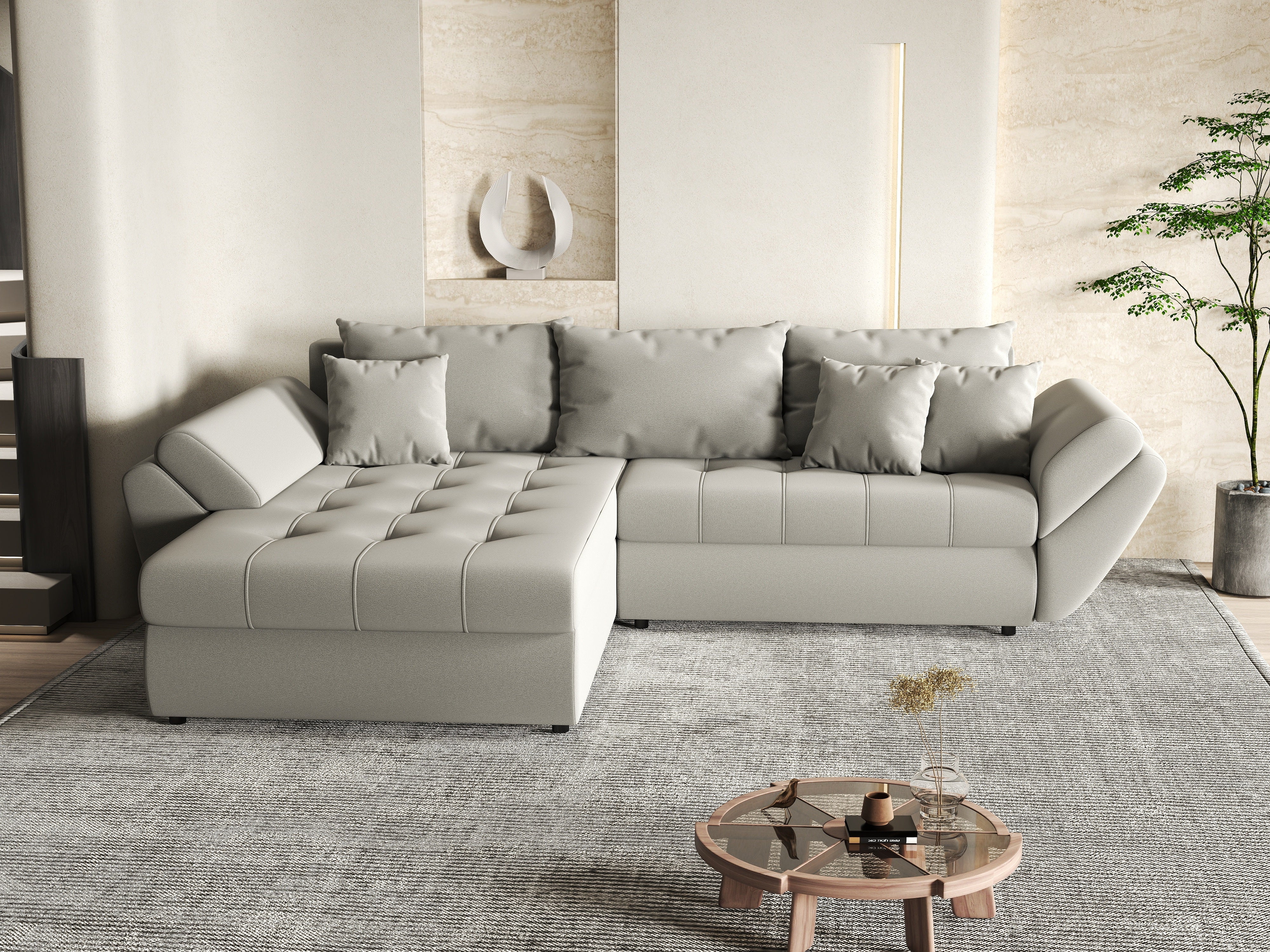 Colțar extensibil dumonde cu ladă de depozitare si sezut confortabil din spuma HR, Loana Royal Grey 270x185 cm Fabrica