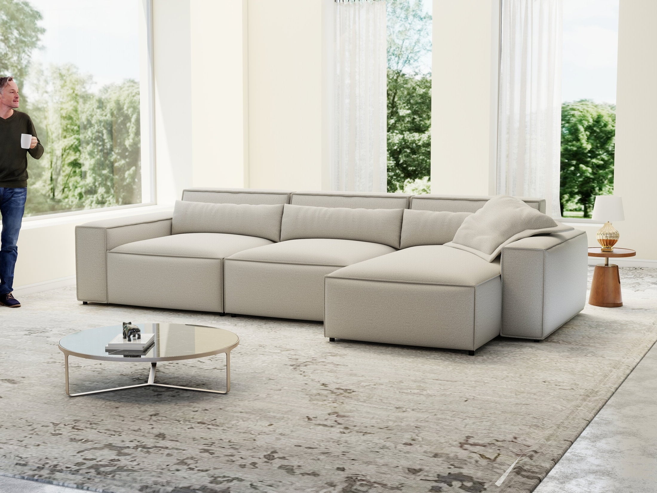 Colțar dumonde cu sezut confortabil din spuma HR, Marvelo XL Enjoy Bej 366x175 cm II